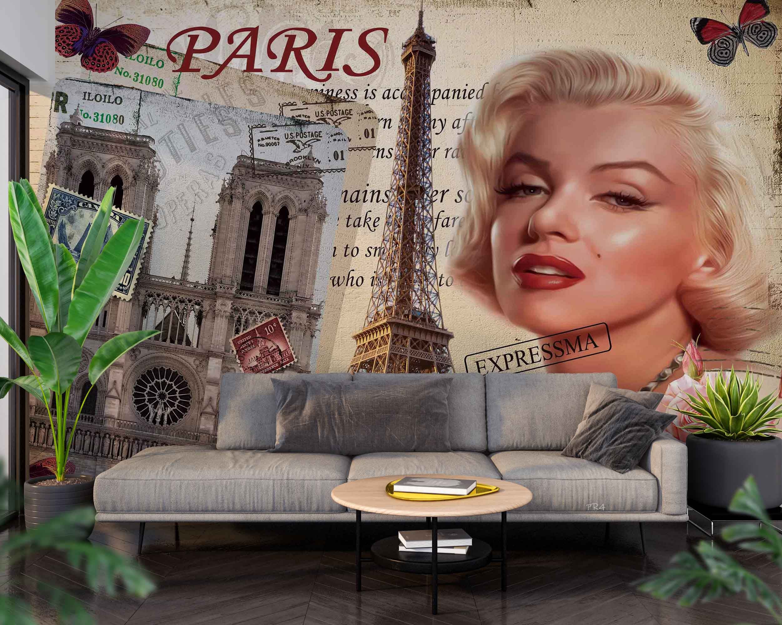 3D Vintage Movie Star Paris retro movie star Paris collage wall mural wallpaper for living room - view 2