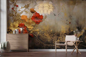3D Red Gold Floral Oil Painting Wallpaper Wall Mural Wall Decor Wall Art Wall Sticker Remoable Wallpaper LQH