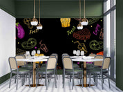 3D Hamburger Pizza Chips Black Green Pepper Wall Mural Wallpaper YXL 302