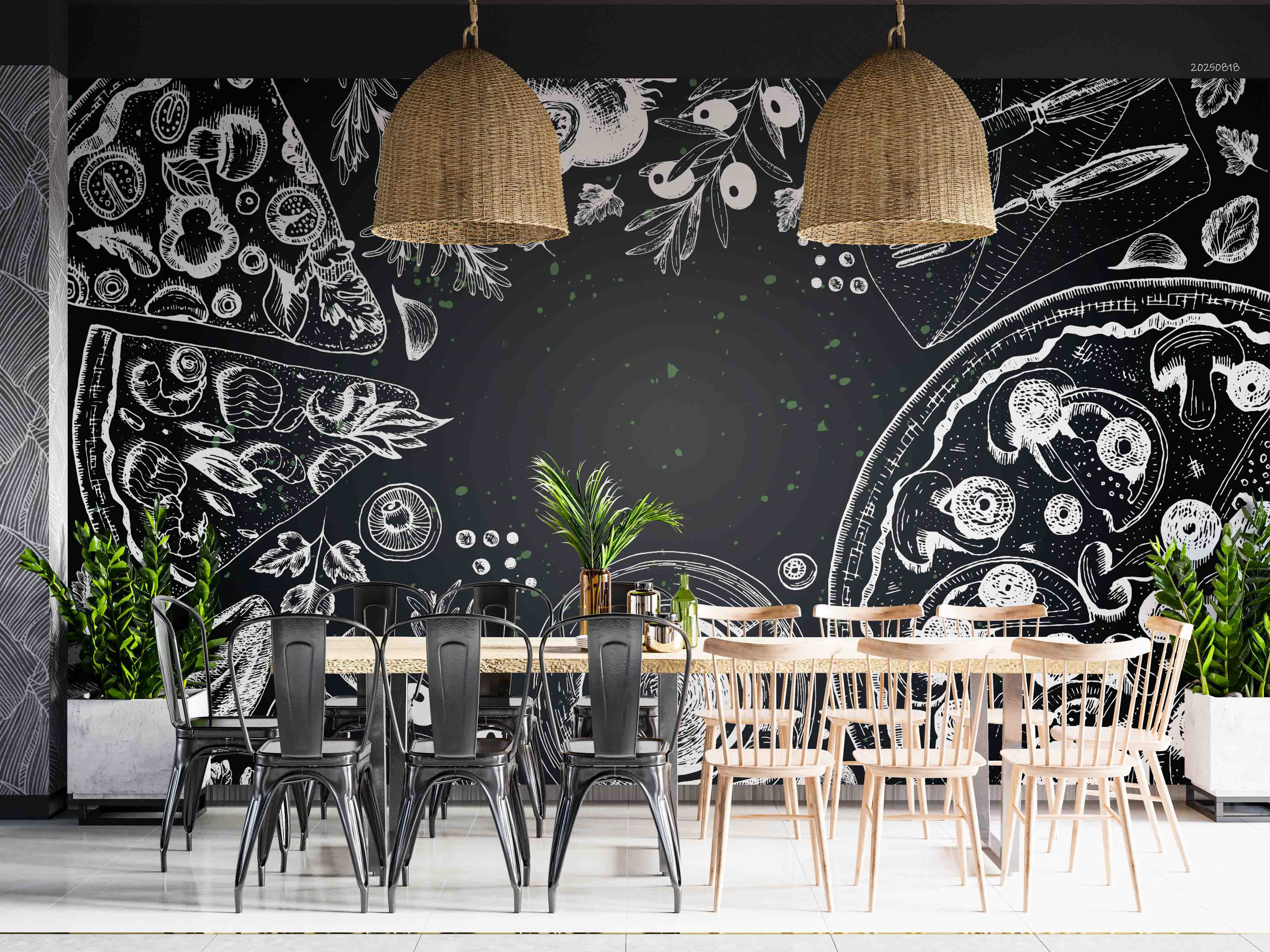 3D Restaurant Snack Bar Diner Fast Food Pizza Wall Mural Wallpaper 51