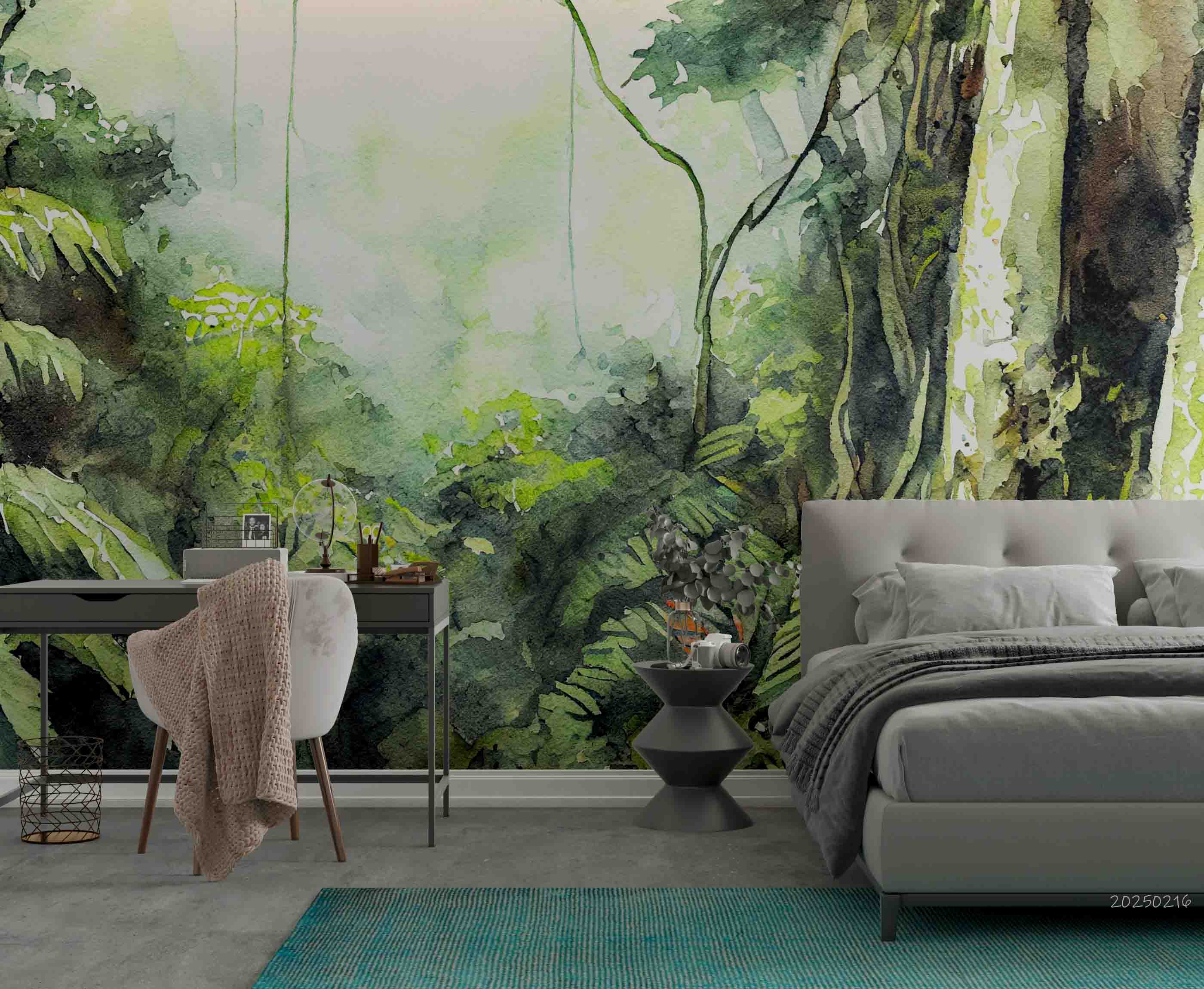 3D Watercolor Tropical Forest Coconut Tree Wallpaper Wall Mural Wall Decor Wall Art Wall Sticker Remoable Wallpaper LQH