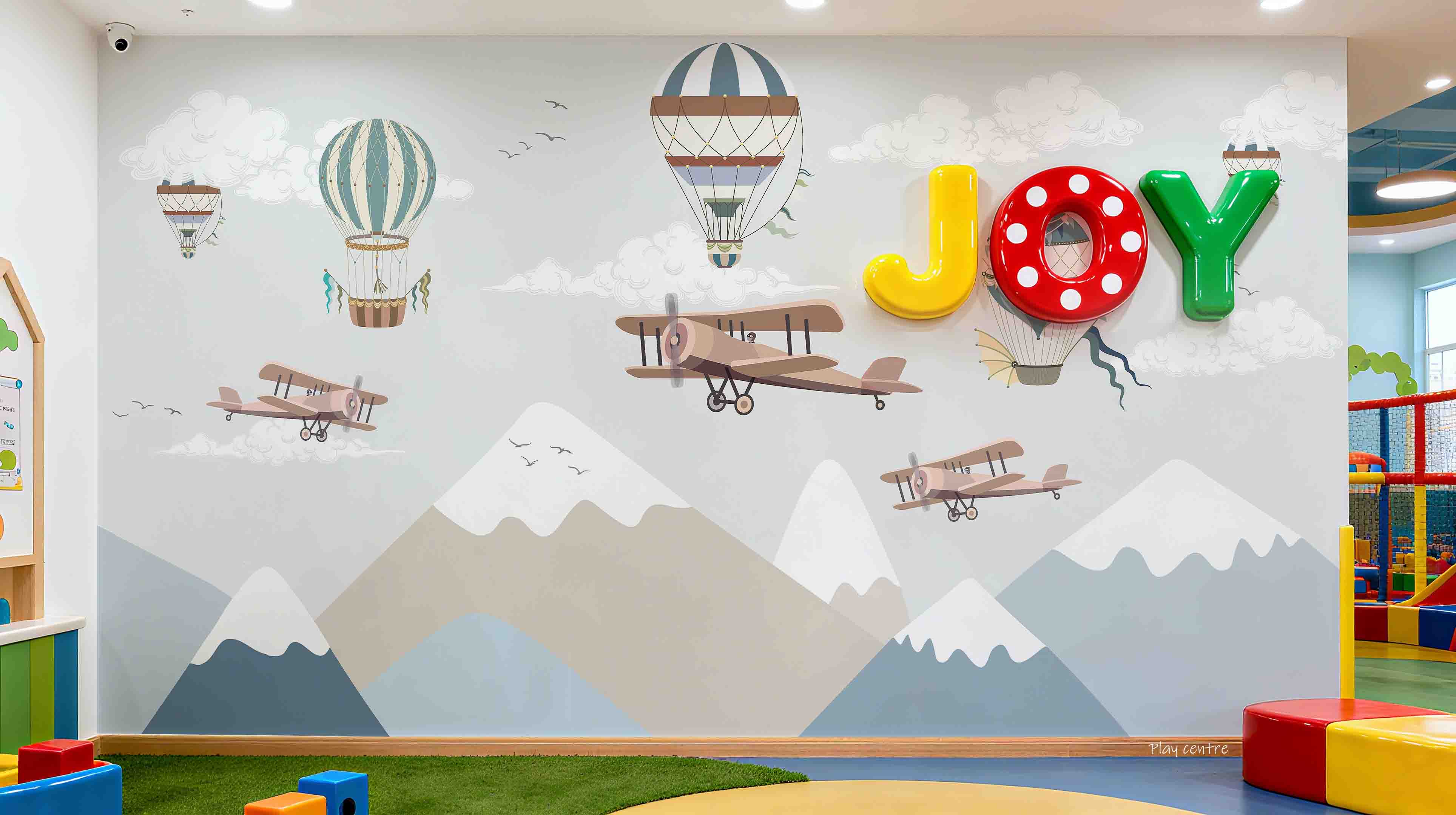 3D Play Centre Amusement Park Funfair Carnie Mountains Plane Fire Balloon Wall Mural Wallpaper 13