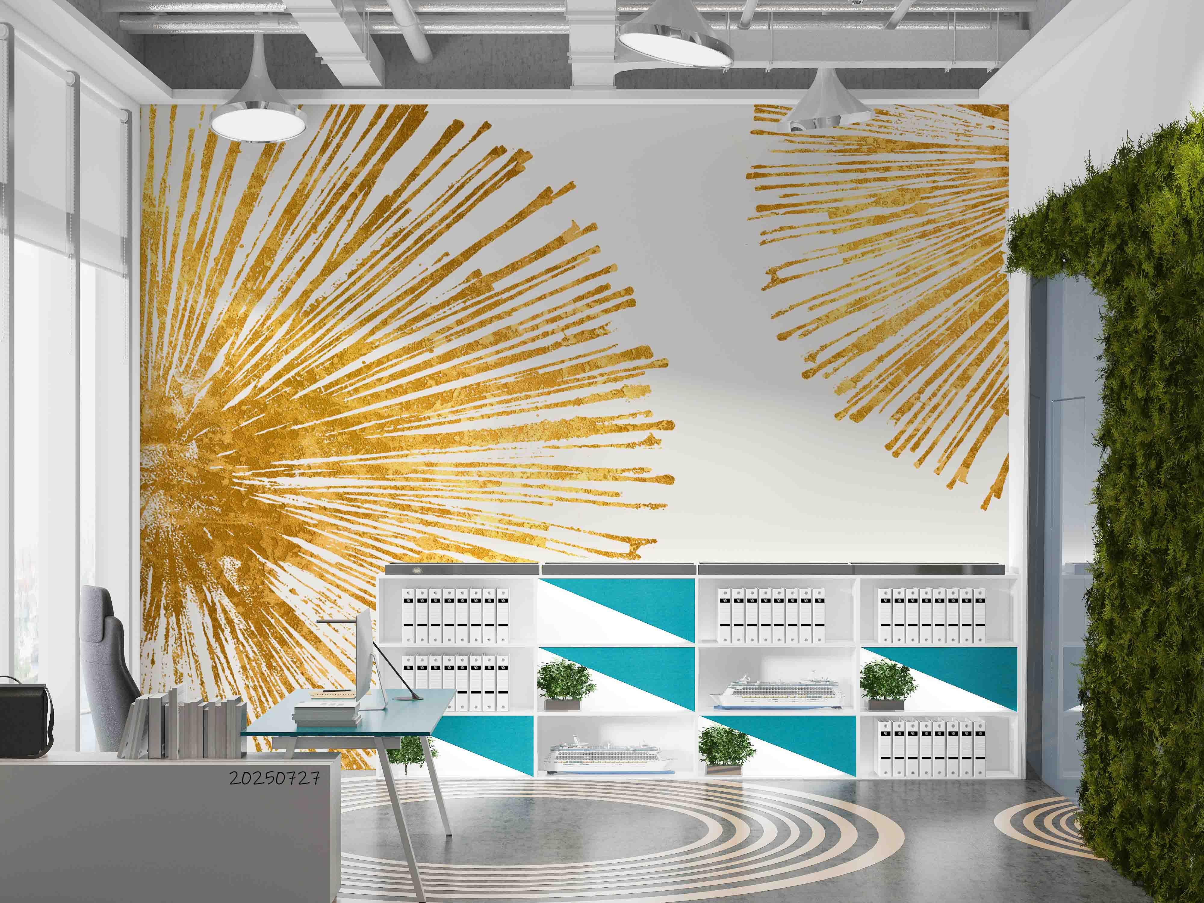 3D Office Business Commerce Golden Lines Modern Wall Mural Wallpaper 53
