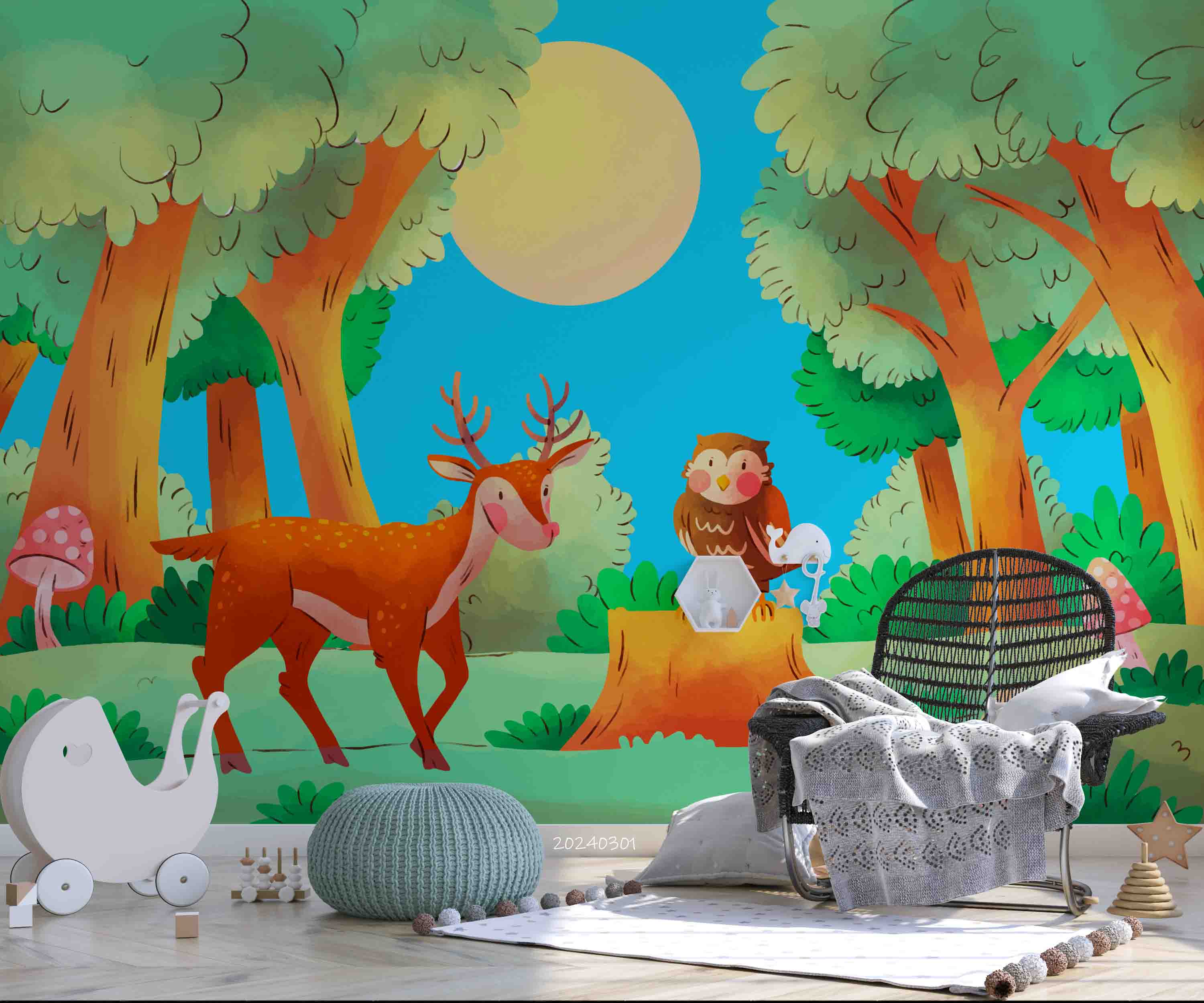 3D Cartoon Animal Deer Forest Kids Wallpaper Wall Mural Wall Decor Wall Art Wall Sticker Remoable Wallpaper