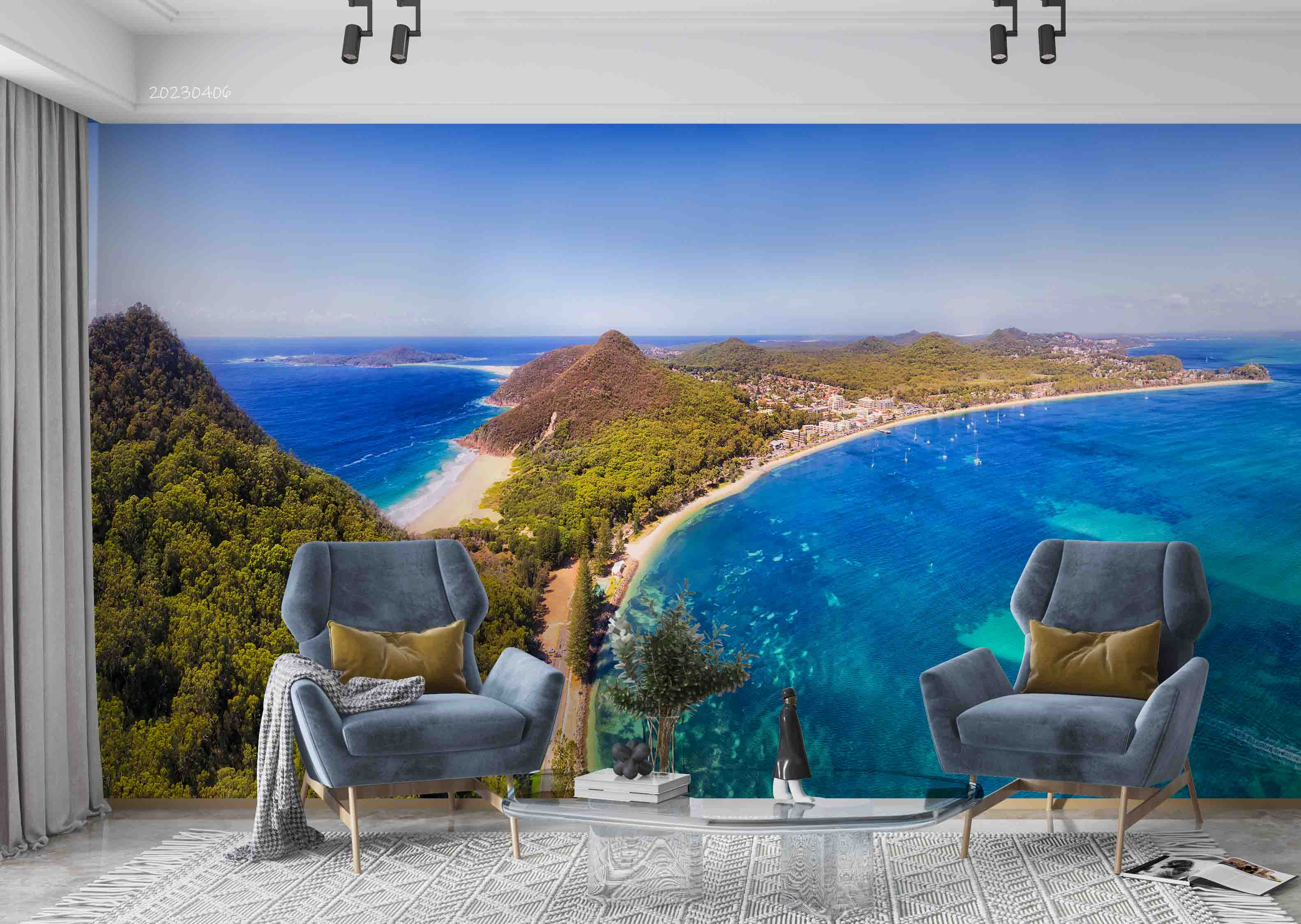 3D Blue Sea Mountain Coast Scenery Wall Mural Wallpaper GD 5623- Jess Art Decoration