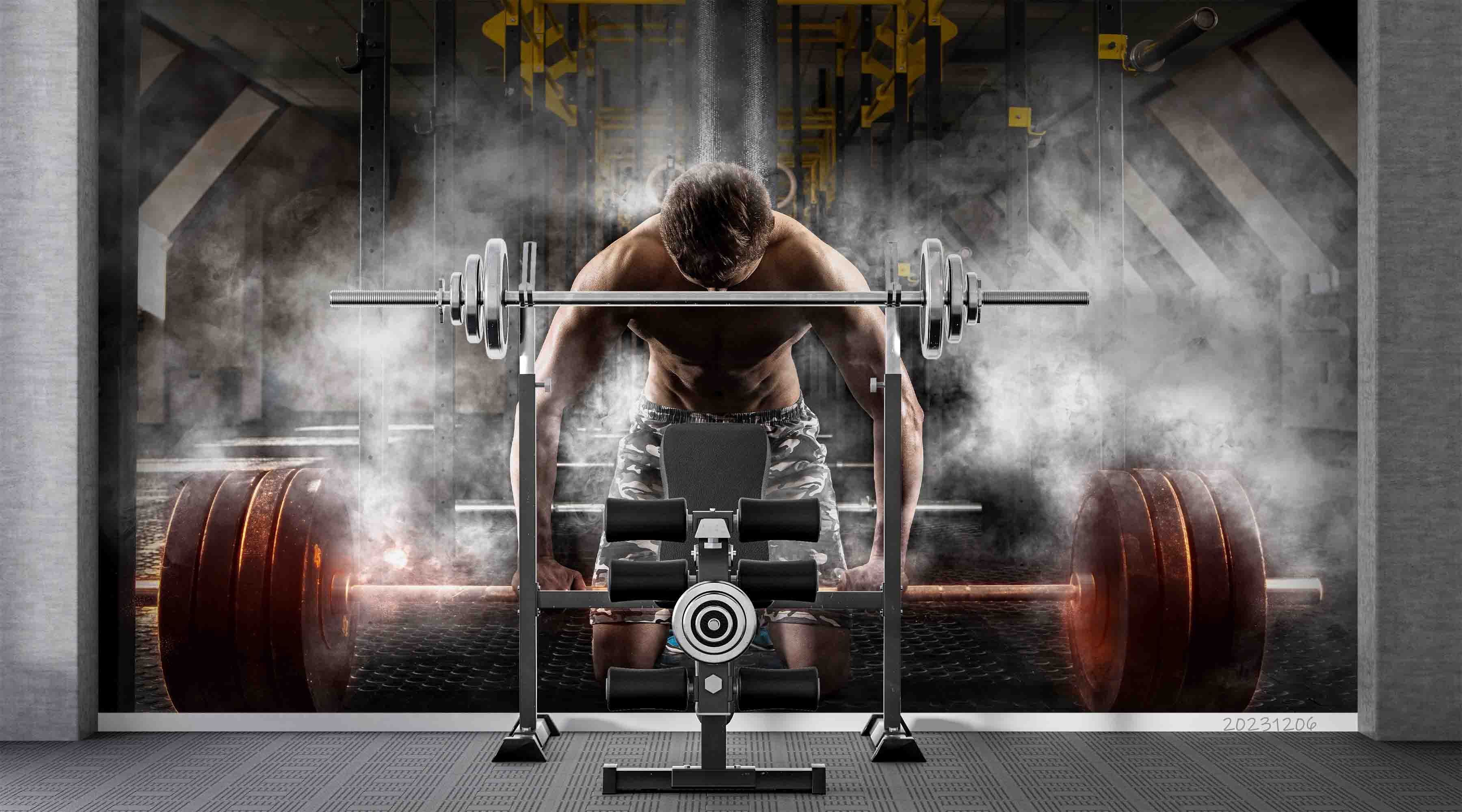 3D Man Weightlifting Abdominal Muscle Gym Wall Mural Wallpaper YXL 106