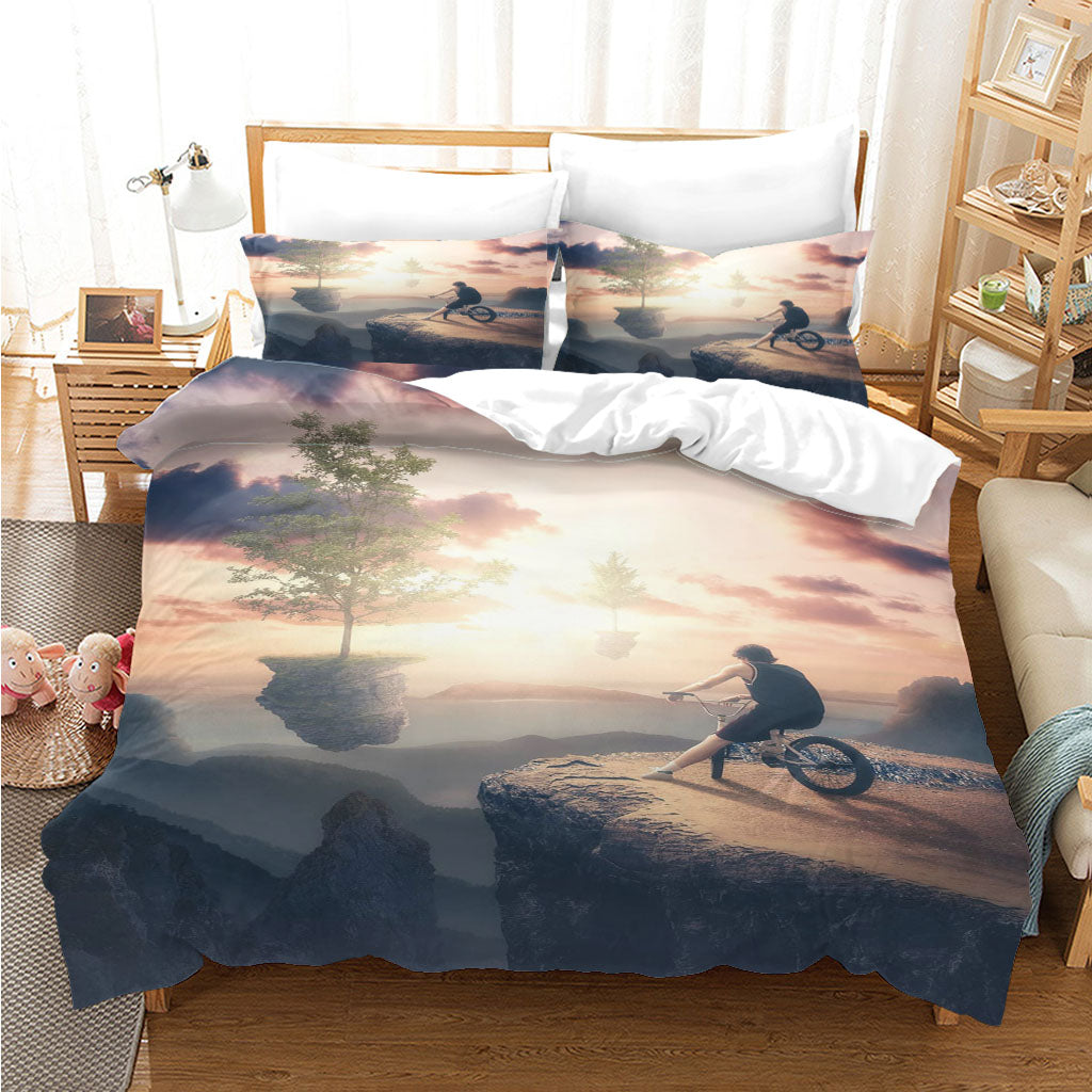 3D Tree Mountain Person Sunlight Quilt Cover Set Bedding Set Duvet Cover Pillowcases 1203