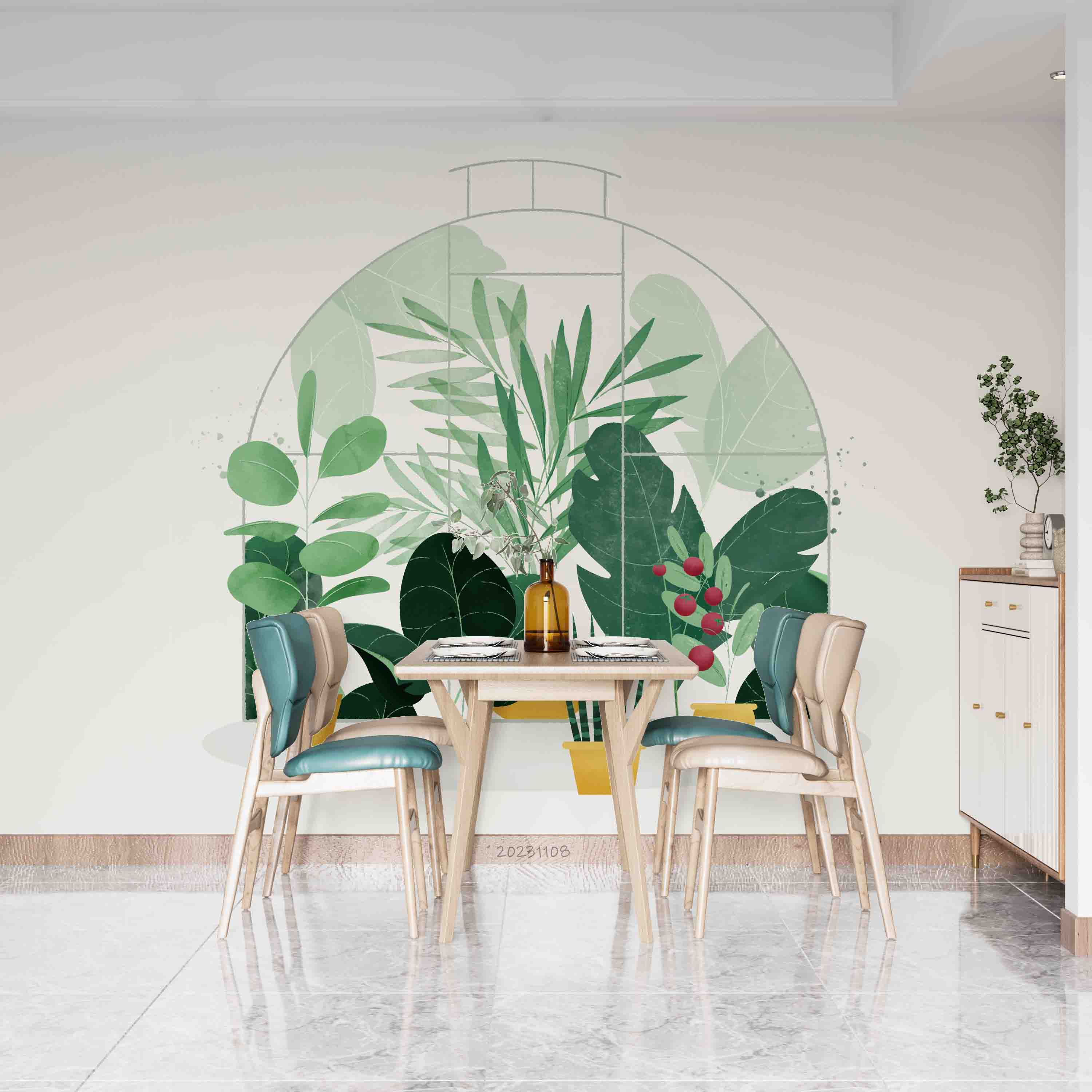 3D Tree Leaf Round Rectangle Wall Mural Wallpaper YXL 3093