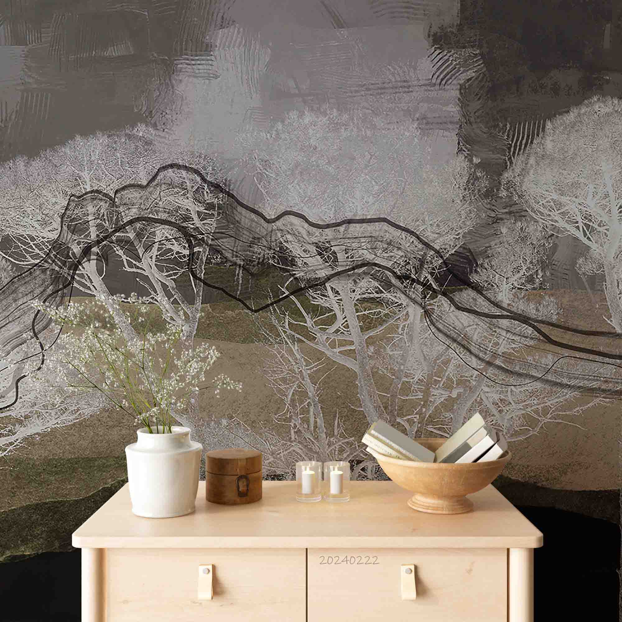 3D Abstract Grey Tree Wallpaper Wall Mural Wall Decor Wall Art Wall Sticker Remoable Wallpaper LQH 9