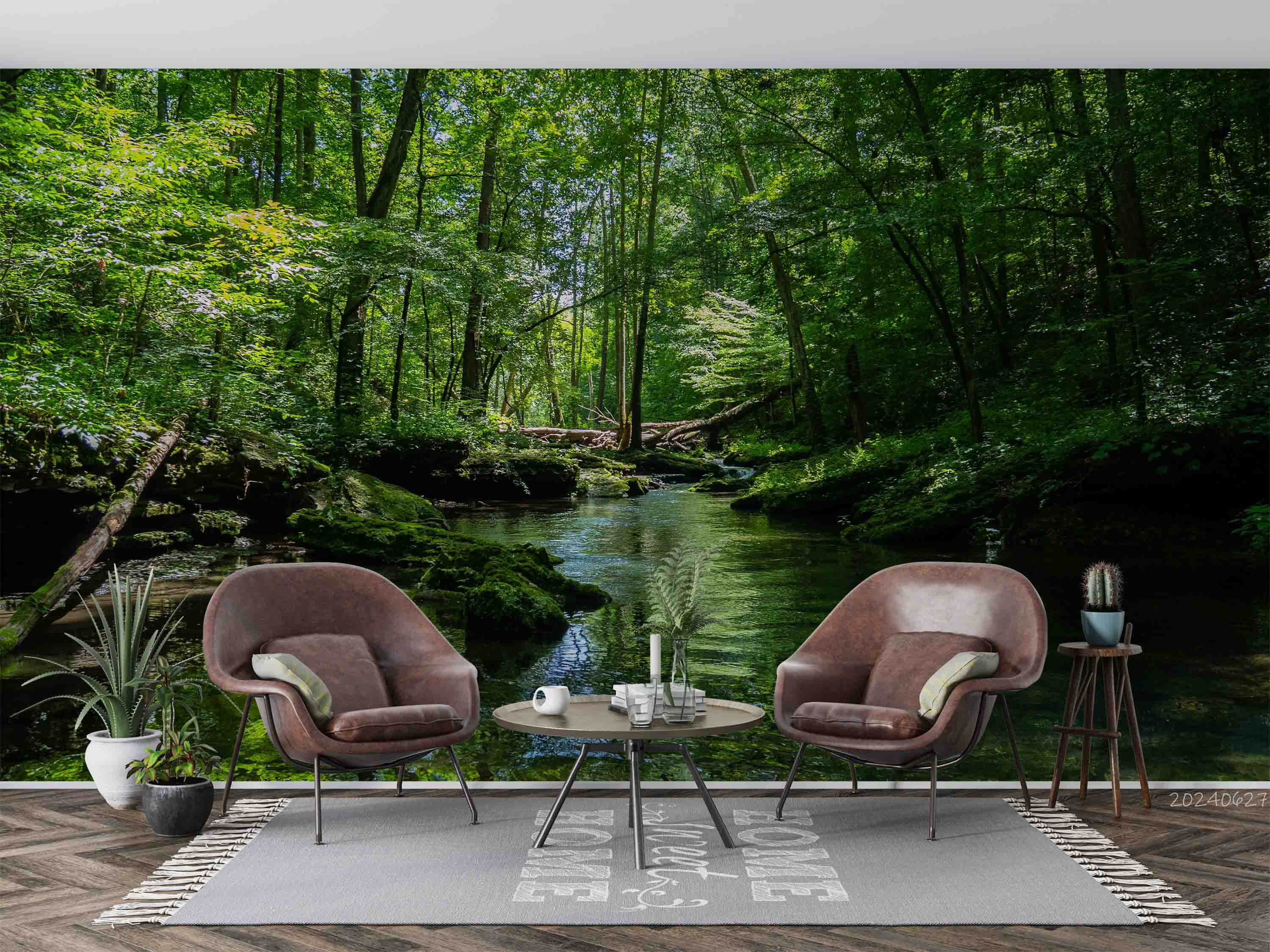 3D Forest Tree Grass Leaf Green Sea Wall Mural Wallpaper YXL 685