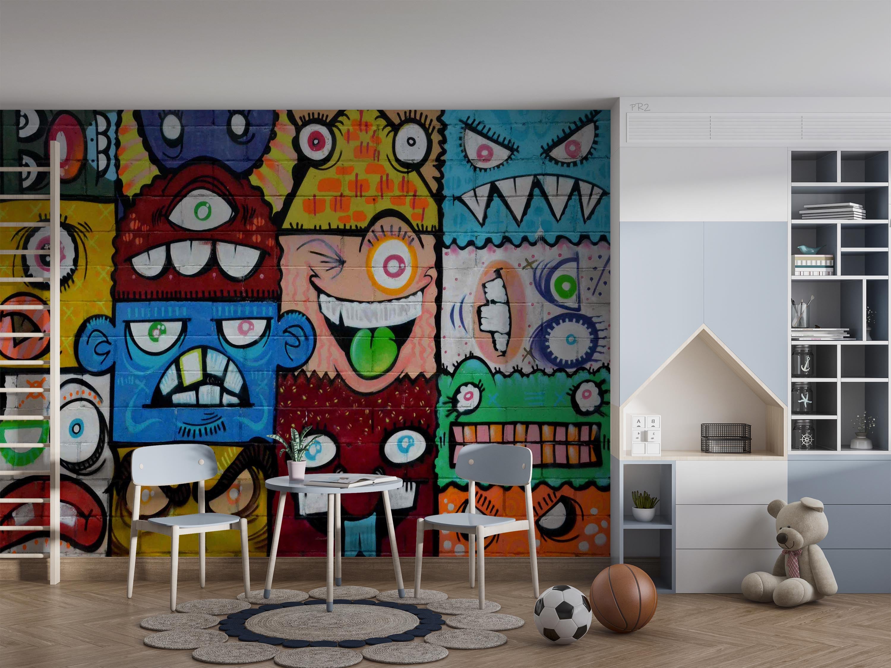 Abstract Graffiti Block Monster Wallpaper urban graffiti wall mural for teen room, studio or feature wall - view 2