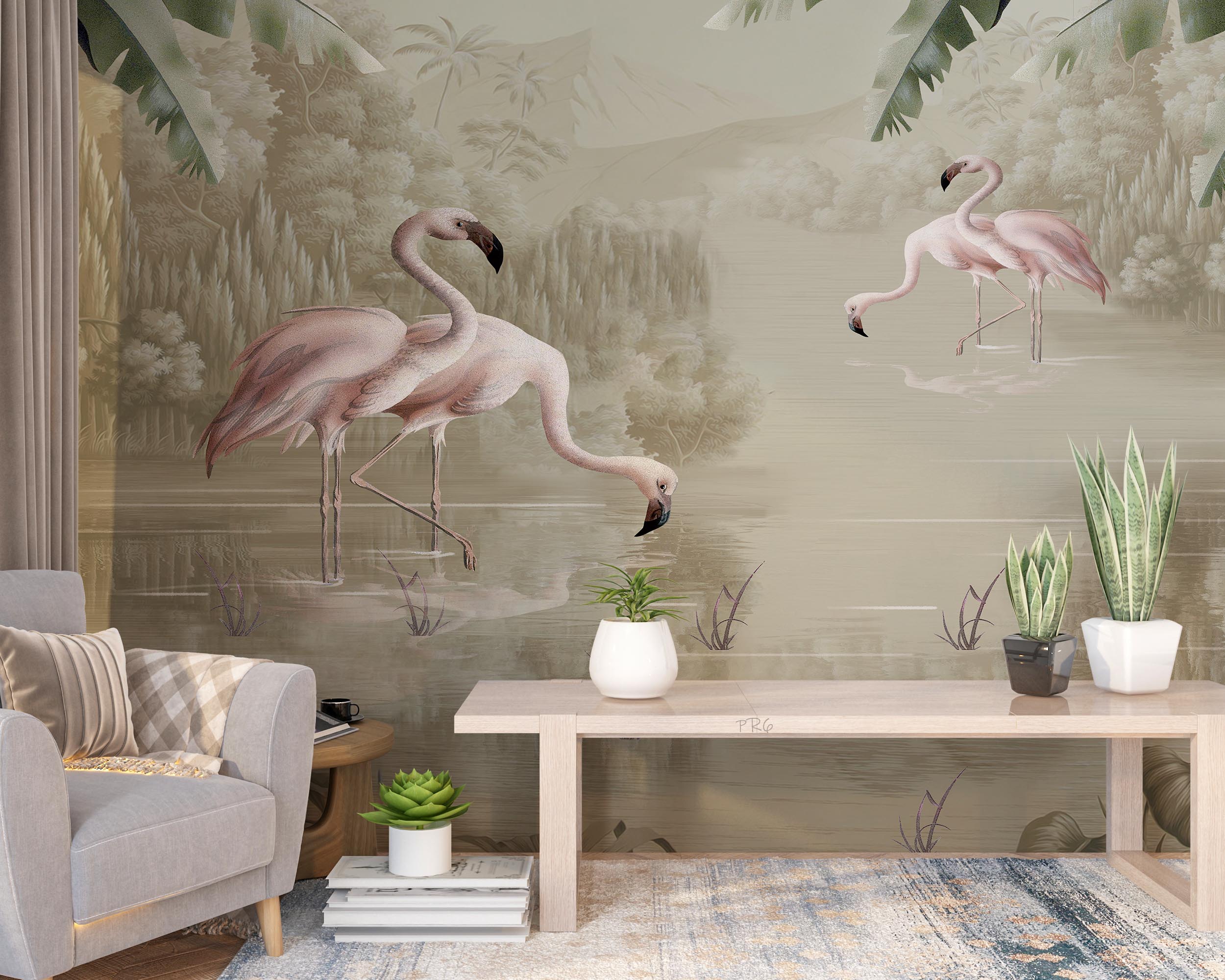 3D Animal Flamingo River Reed Leaf Wall Mural Wallpaper YXL 5- Jess Art Decoration