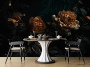 3D Orange Floral Bouquet Dark Background Wallpaper Wall Mural Wall Decor Wall Art Wall Sticker Remoable Wallpaper