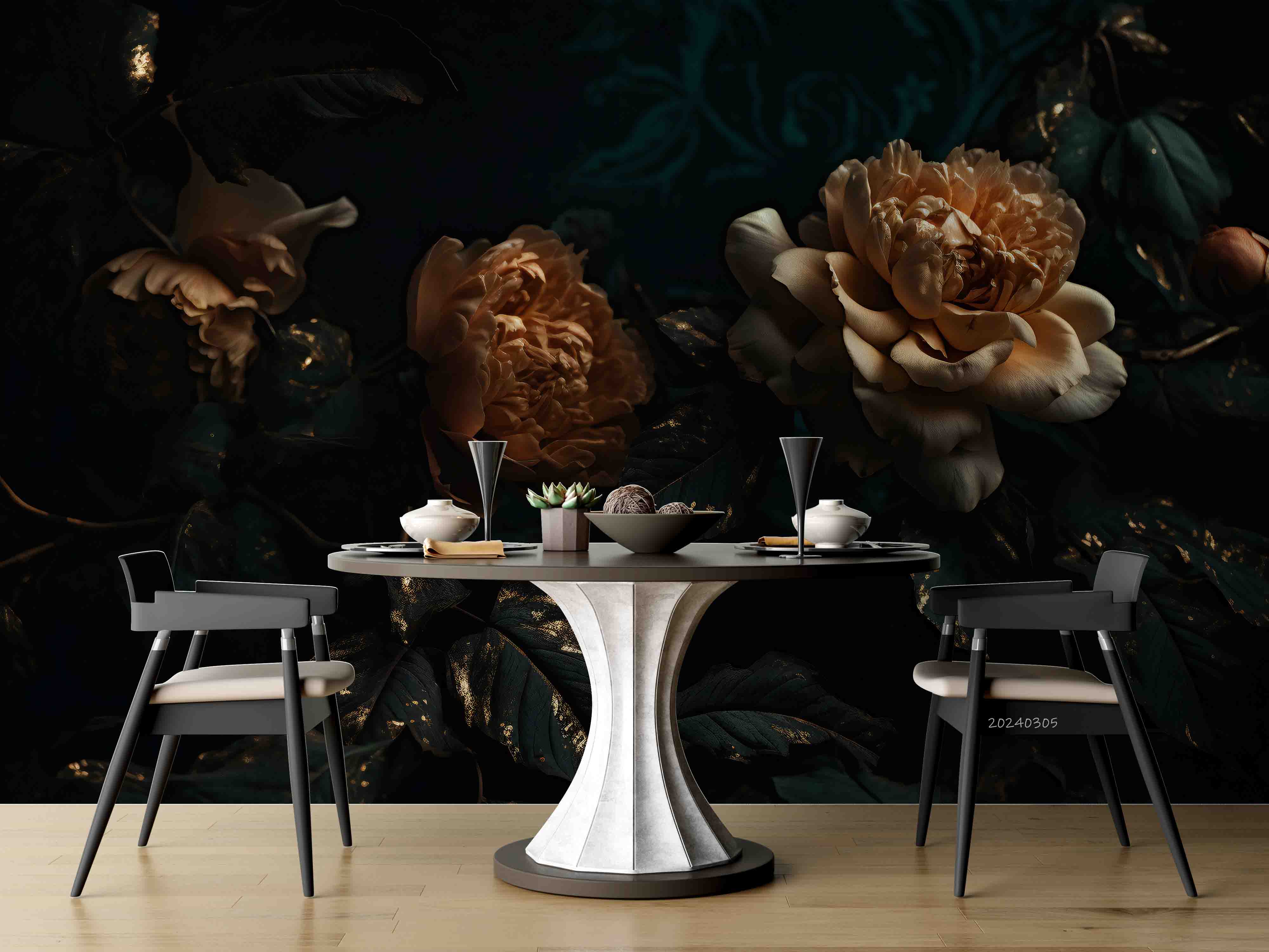 3D Orange Floral Bouquet Dark Background Wallpaper Wall Mural Wall Decor Wall Art Wall Sticker Remoable Wallpaper