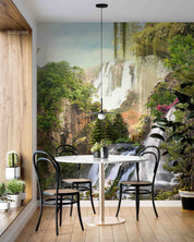3D Mountain Waterfall Green Forest Trees Floral Landscape Wall Mural Wallpaper GD 4301- Jess Art Decoration
