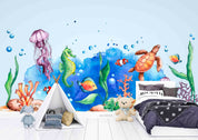 3D Cartoon Undersea World Sea Turtle Jellyfish Seaweed Kids Wallpaper Wall Mural Wall Decor Wall Art Wall Sticker Remoable Wallpaper