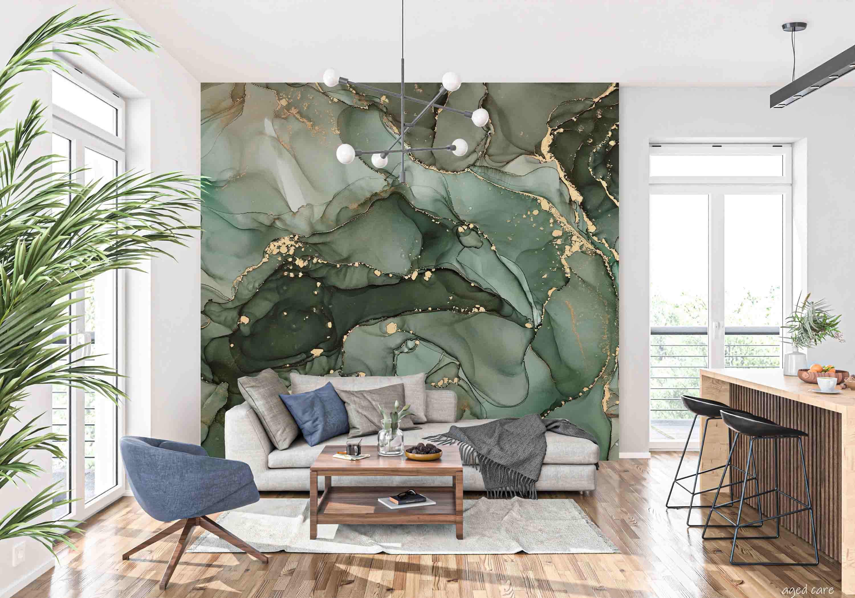 3D Aged Care Retirement Home Gerocomium Rest Home Marble Green Wall Mural Wallpaper 18