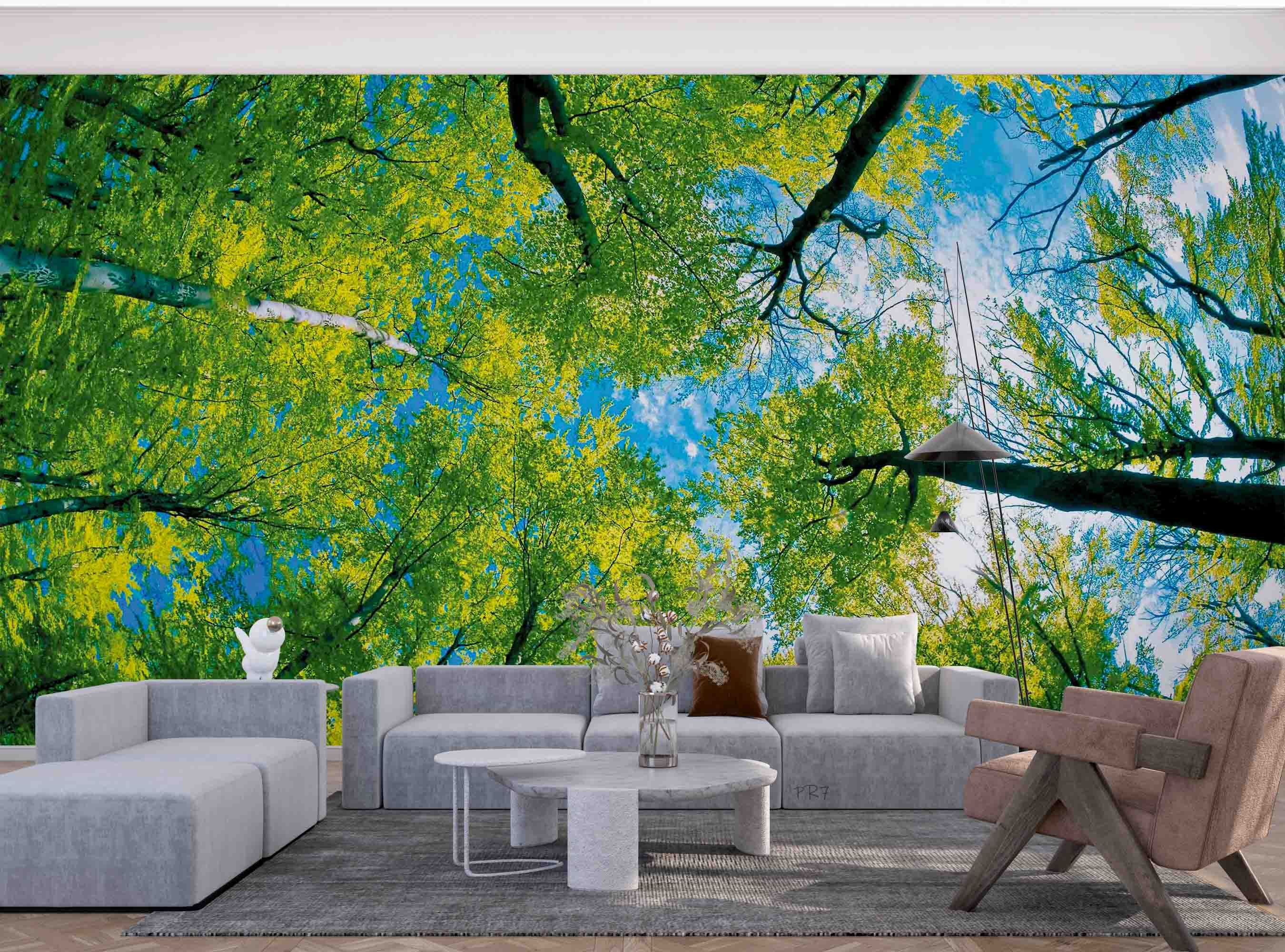 3D Summer Green Tree Sky Wall Mural Wallpaper GD 4471- Jess Art Decoration
