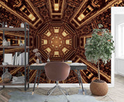 3D Futuristic Sci-Fi Tunnel Corridor Brown Gold Light Wall Mural Wallpaper GD 3170- Jess Art Decoration