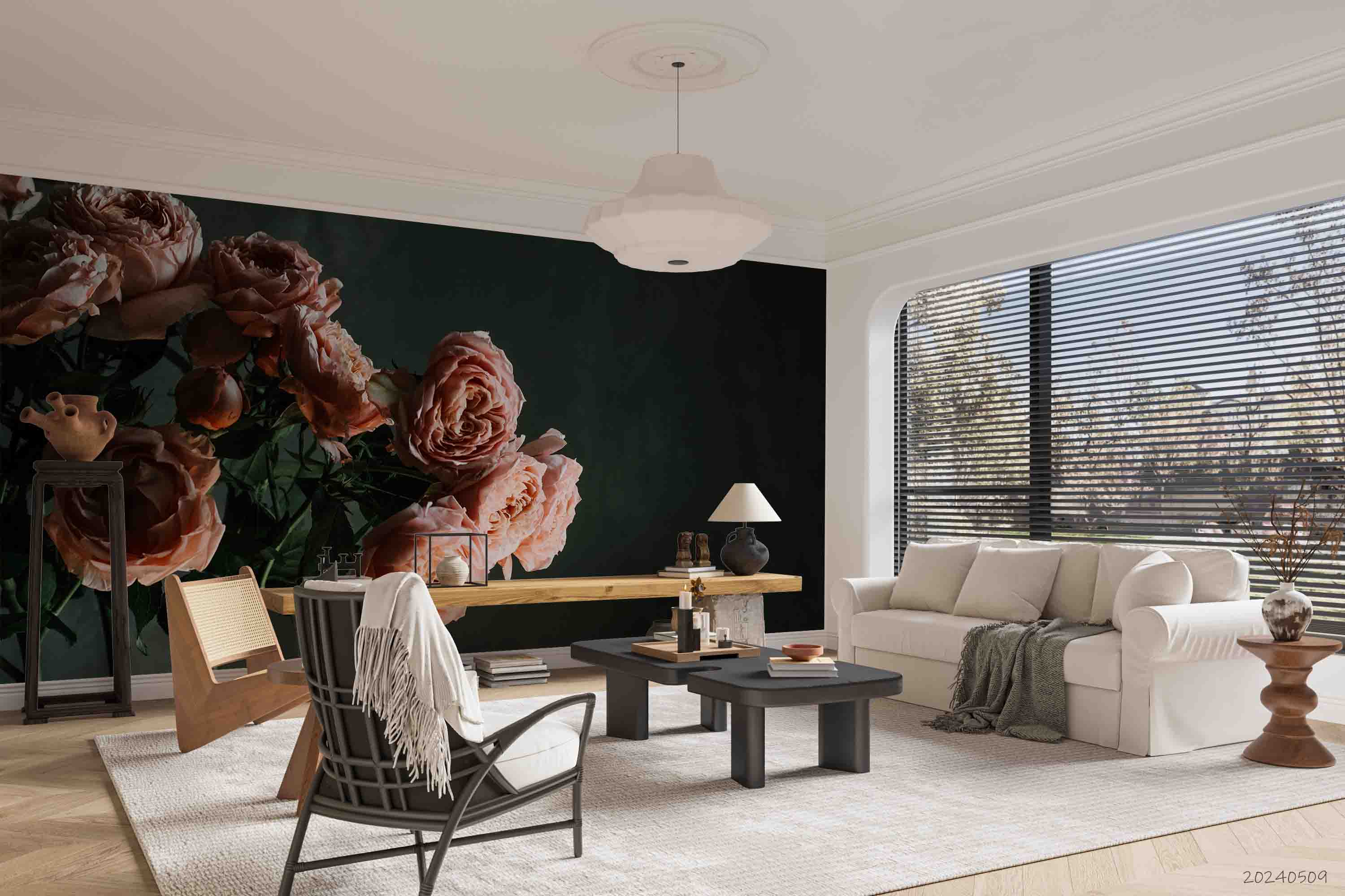3D Pink Rose Flower Black Background Wallpaper Wall Mural Wall Decor Wall Art Wall Sticker Remoable Wallpaper