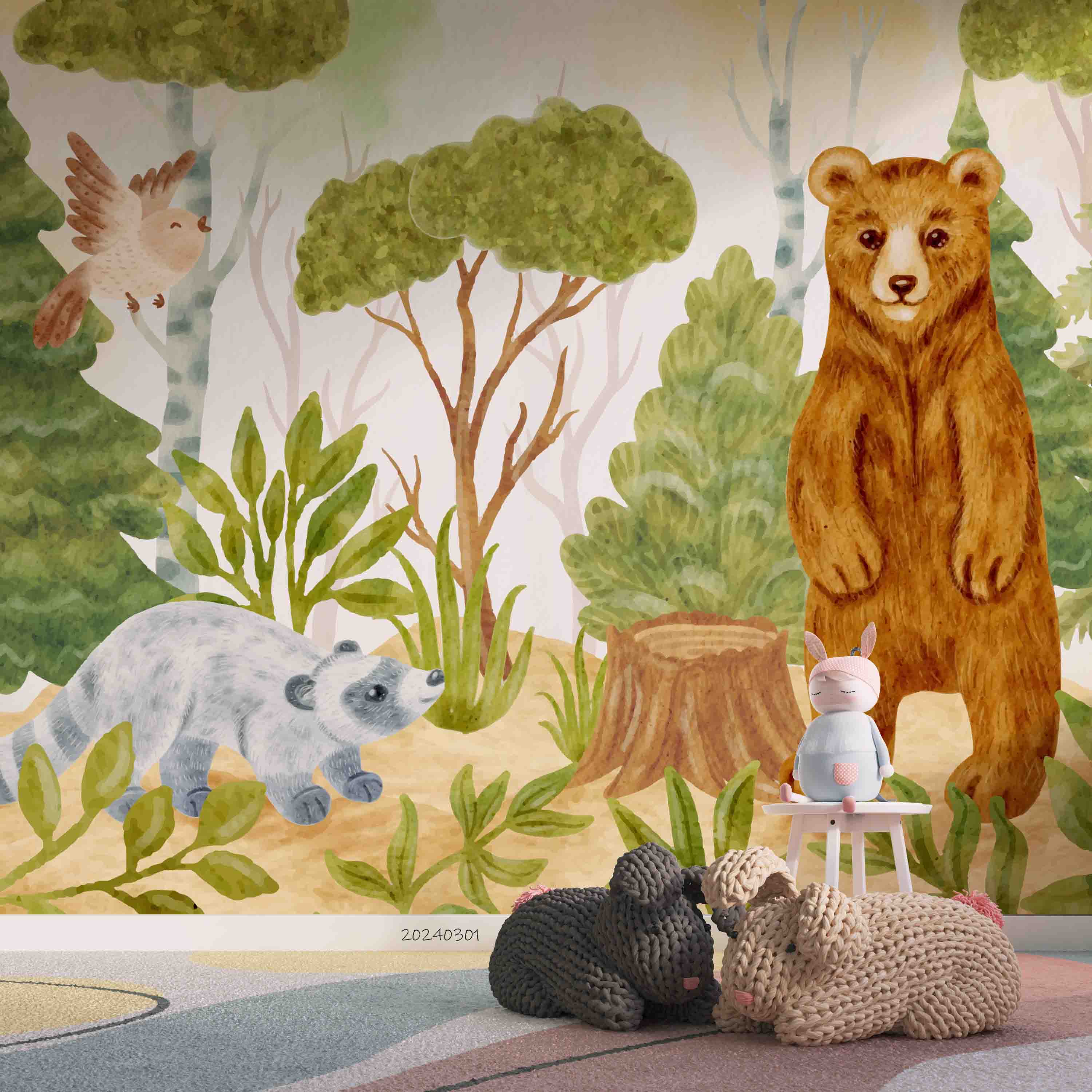 3D Cartoon Animal Bear Forest Kids Wallpaper Wall Mural Wall Decor Wall Art Wall Sticker Remoable Wallpaper