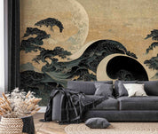 3D Big Wave Moon Painting Old Japanese Style Wall Mural Wallpaper GD 3065- Jess Art Decoration
