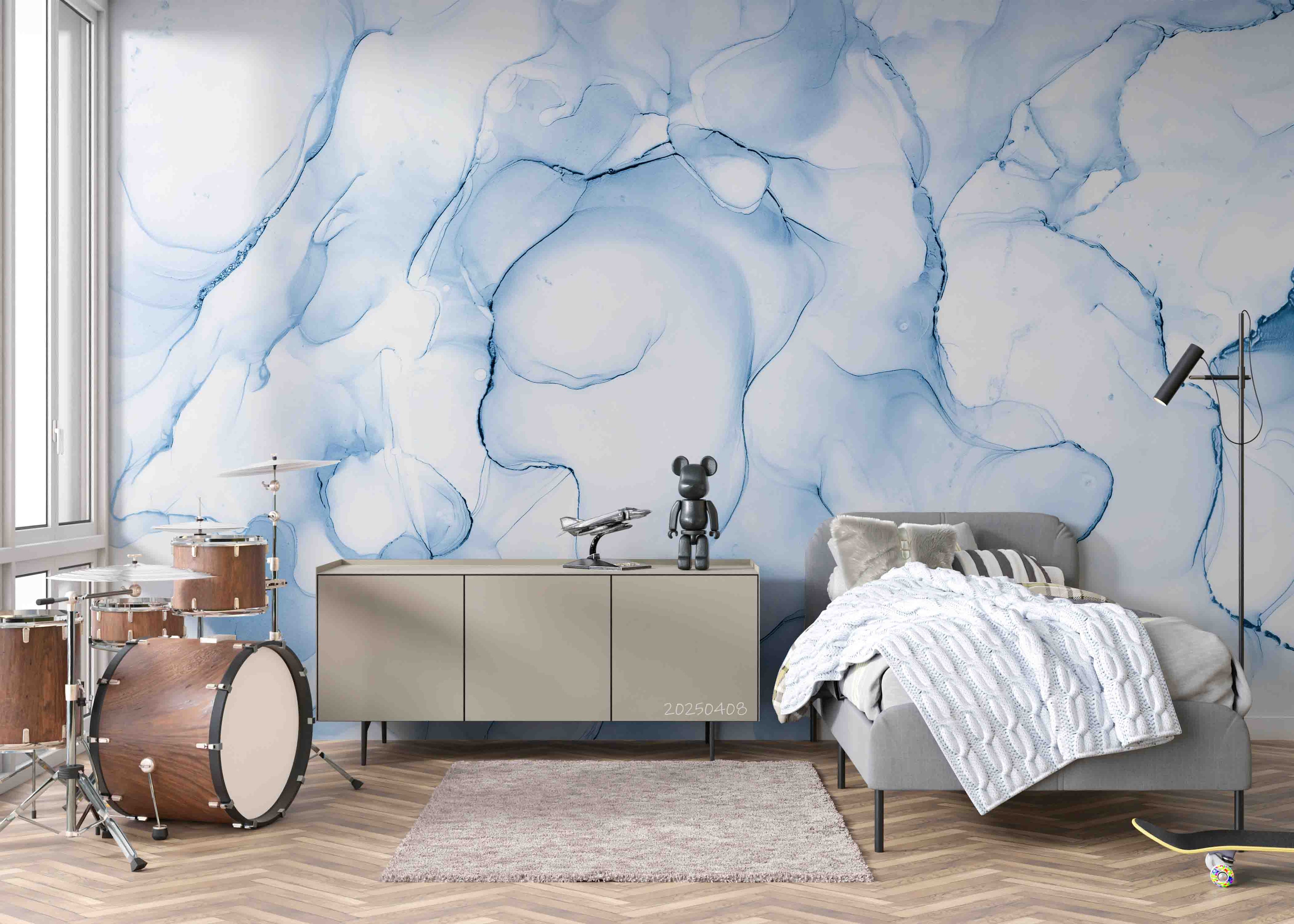 3D Blue Watercolor Marble soft blue marble texture wall mural wallpaper for bedroom