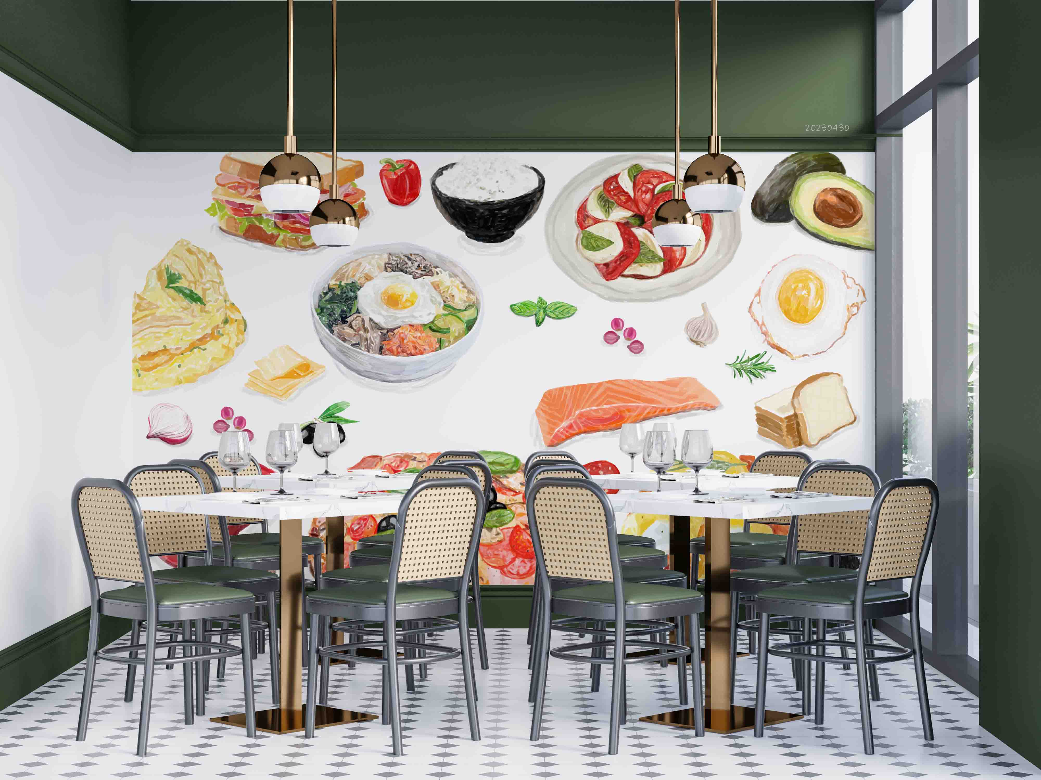 3D Watercolor Food Fruit Vegetable Egg Rice Wall Mural Wallpaper GD 5253- Jess Art Decoration