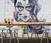 Freehand Sketch Head Hair Gray Contemporary Wallpaper contemporary street art wall mural for creative room or feature wall - 