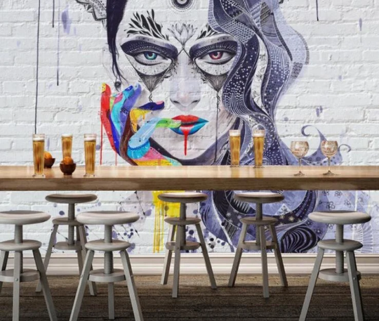 Freehand Sketch Head Hair Gray Contemporary Wallpaper contemporary street art wall mural for creative room or feature wall - 