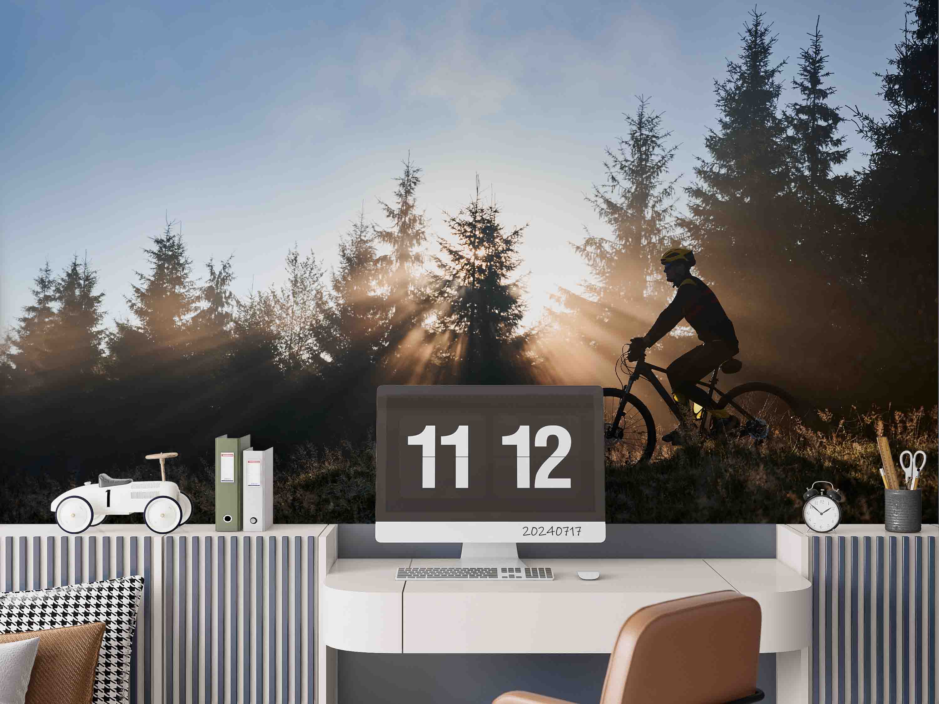 3D Tree Cycling Sunlight Person Wall Mural Wallpaper YXL 152