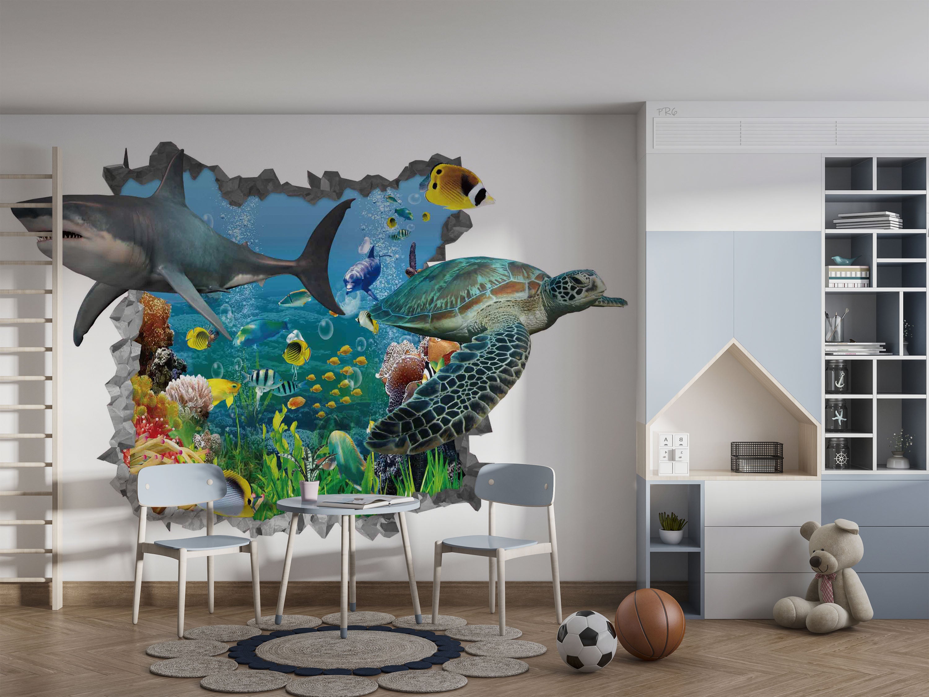 3D Animal Shark Fish Sea Turtle Coral Wall Mural Wallpaper YXL 18- Jess Art Decoration