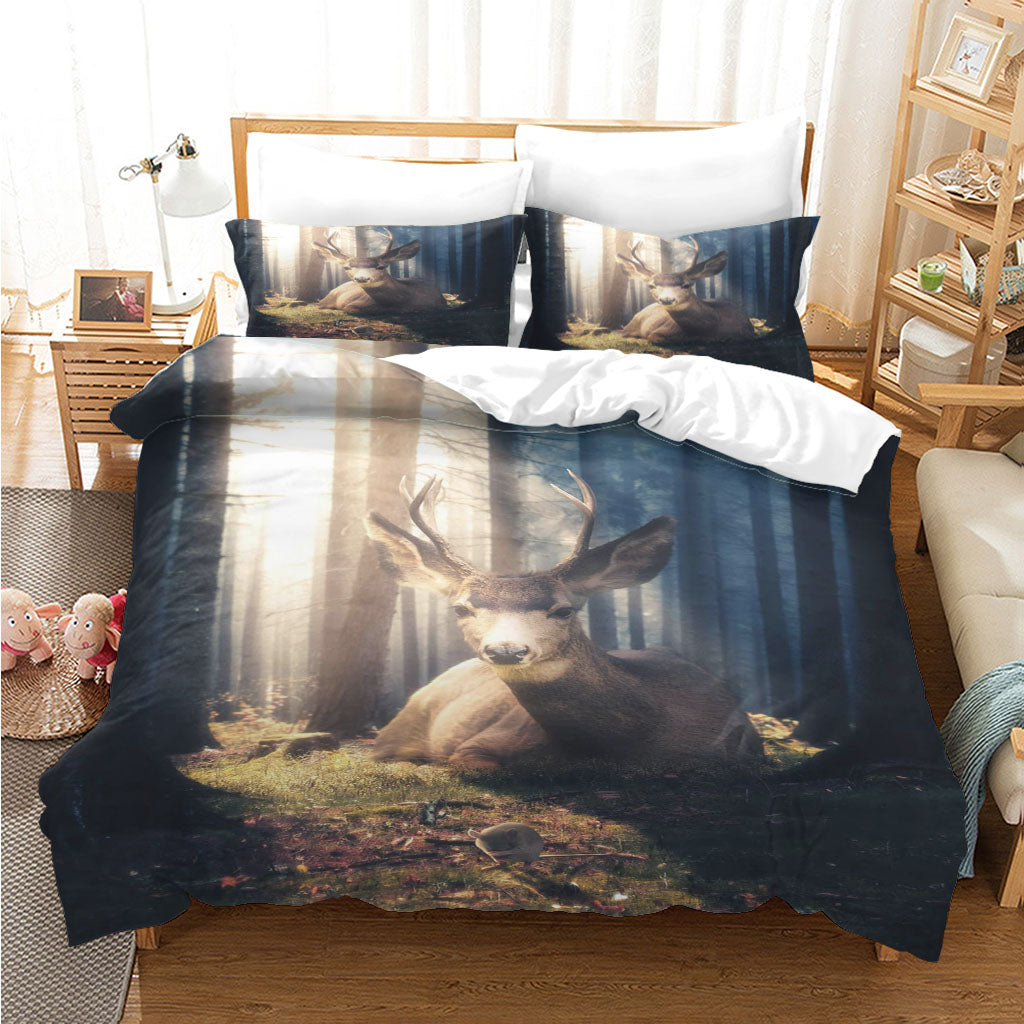 3D Forest Tree Deer Grassland Quilt Cover Set Bedding Set Duvet Cover Pillowcases 1207