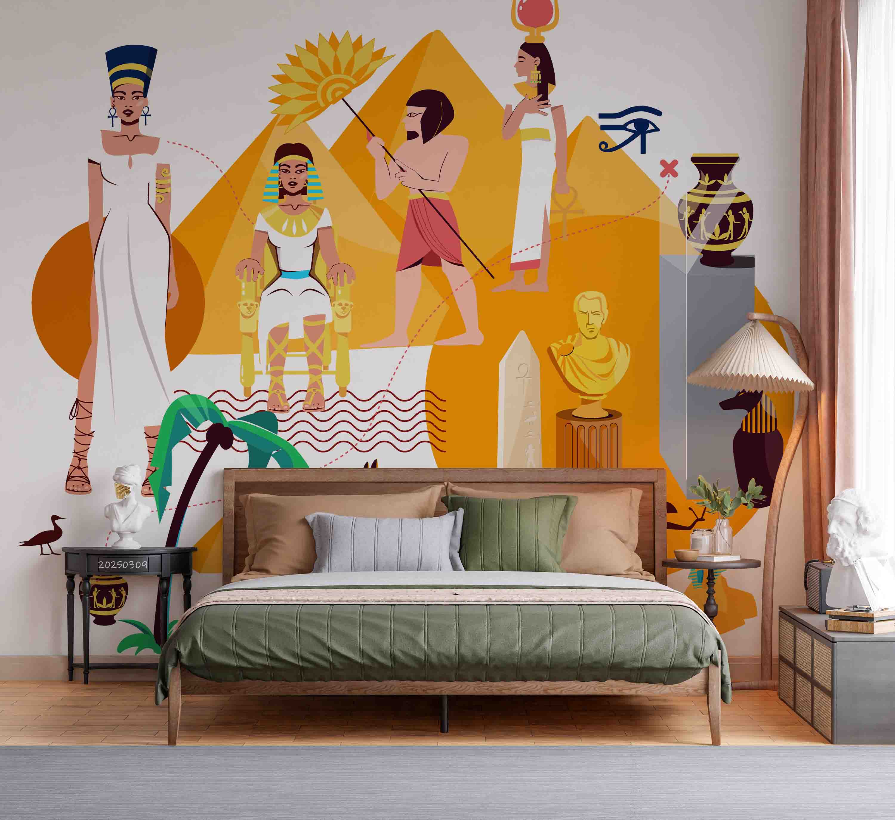 3D Pharaoh Egyptian Gods Cultural Objects Colorful Vector Illustration Wallpaper Wall Mural Wall Decor Wall Art Wall Sticker Remoable Wallpaper LQH