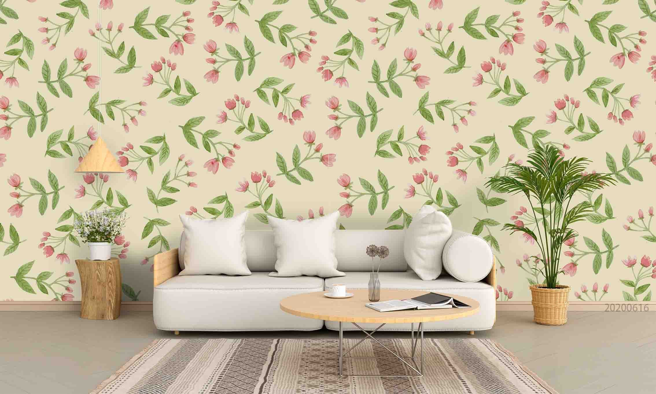 3D Floral Tulip Apricot Leaf Wall Mural Wallpaper YXL 2266