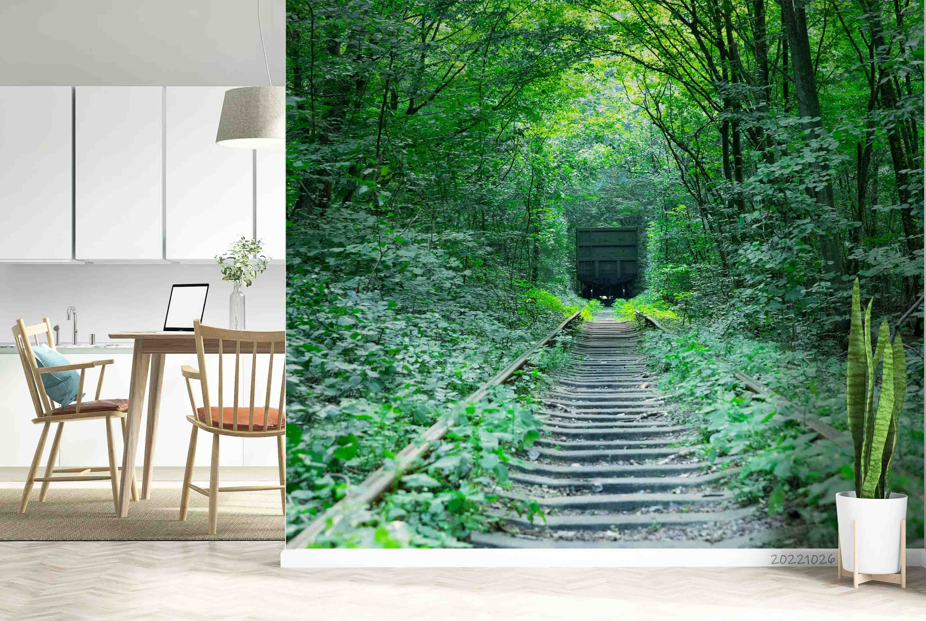 3D Jungle Tunnel Green Trees Railroad Wall Mural Wallpaper GD 3121- Jess Art Decoration