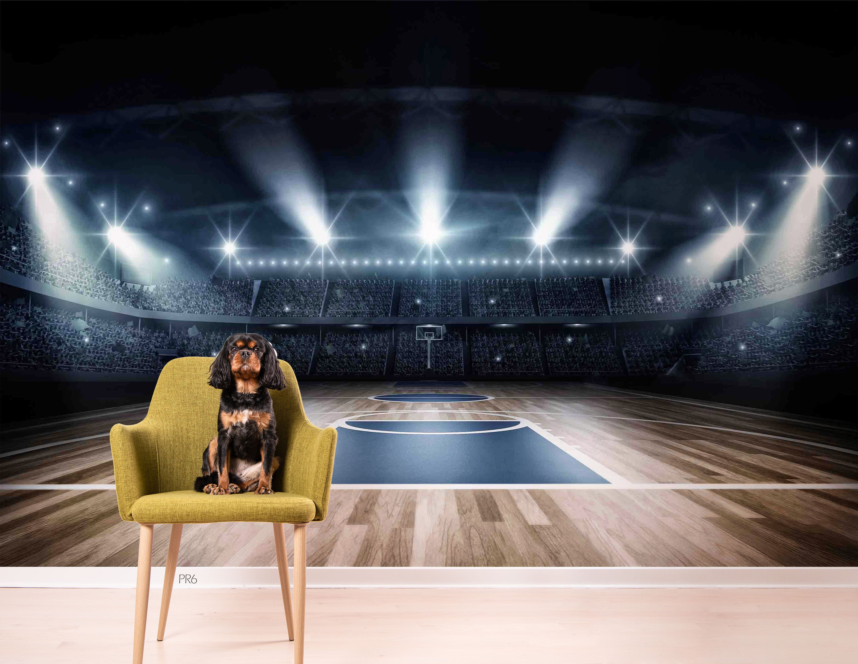 Basketball Court Lamplight Floor Wallpaper basketball wall mural for bedroom, gym or sports room - view 2