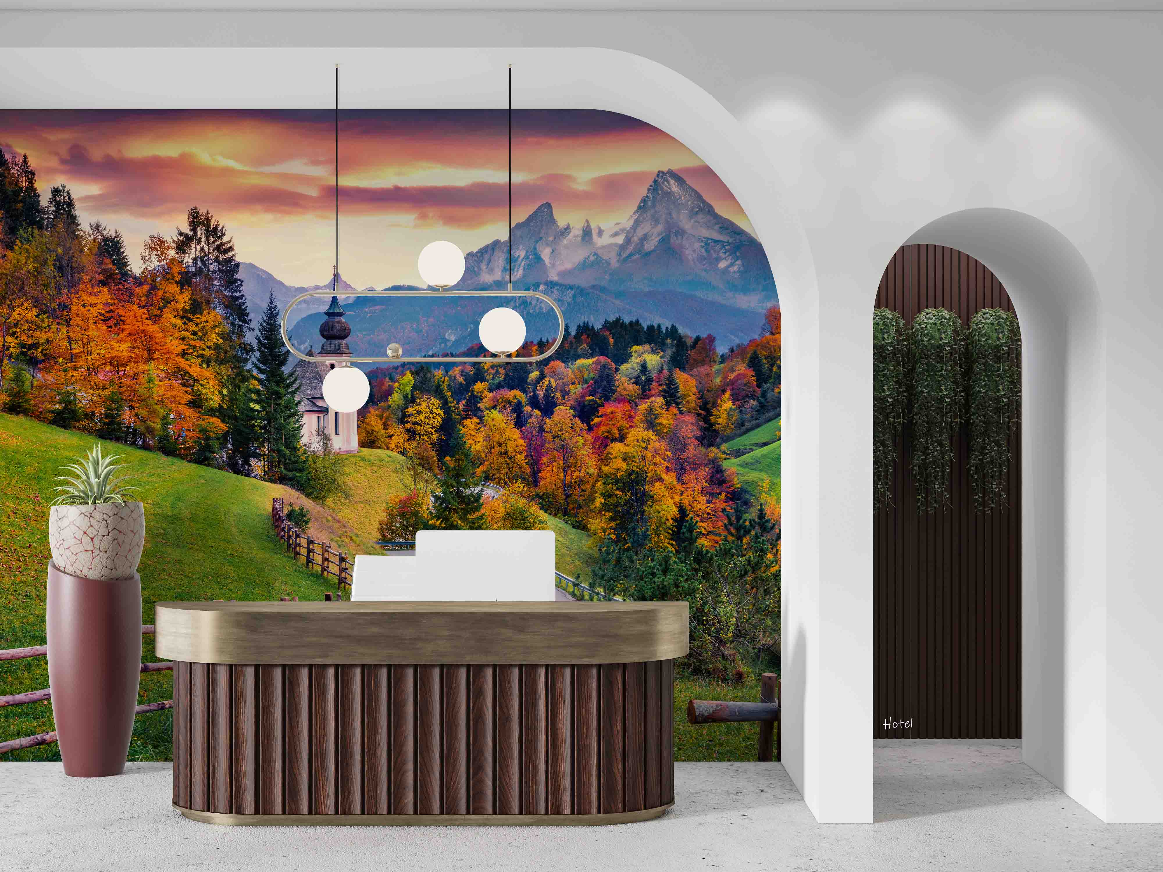 3D Hotel Inn Motel Hostel Resort Manor Scenery Mountains Wall Mural Wallpaper 24