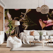 3D Pink Floral Petals Black Background Wallpaper Wall Mural Wall Decor Wall Art Wall Sticker Remoable Wallpaper