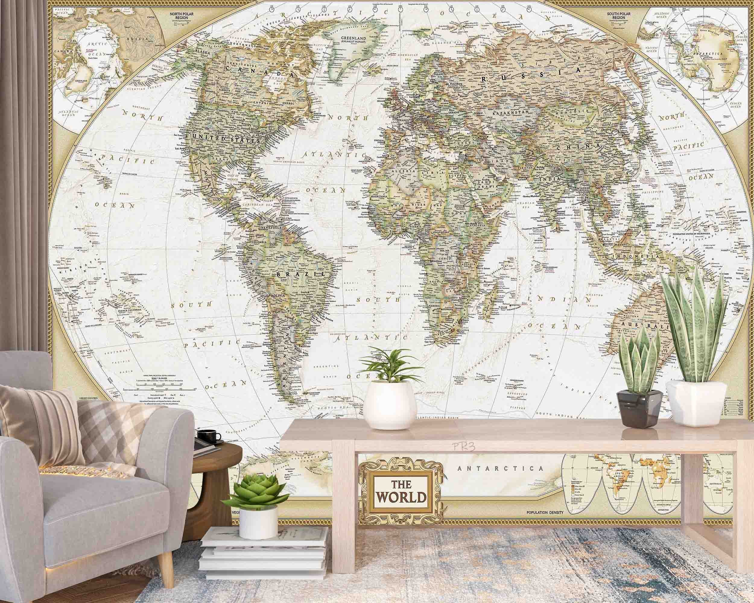 3D Vintage Detailed World Map Wall Mural Wallpaper GD 3808- Jess Art Decoration