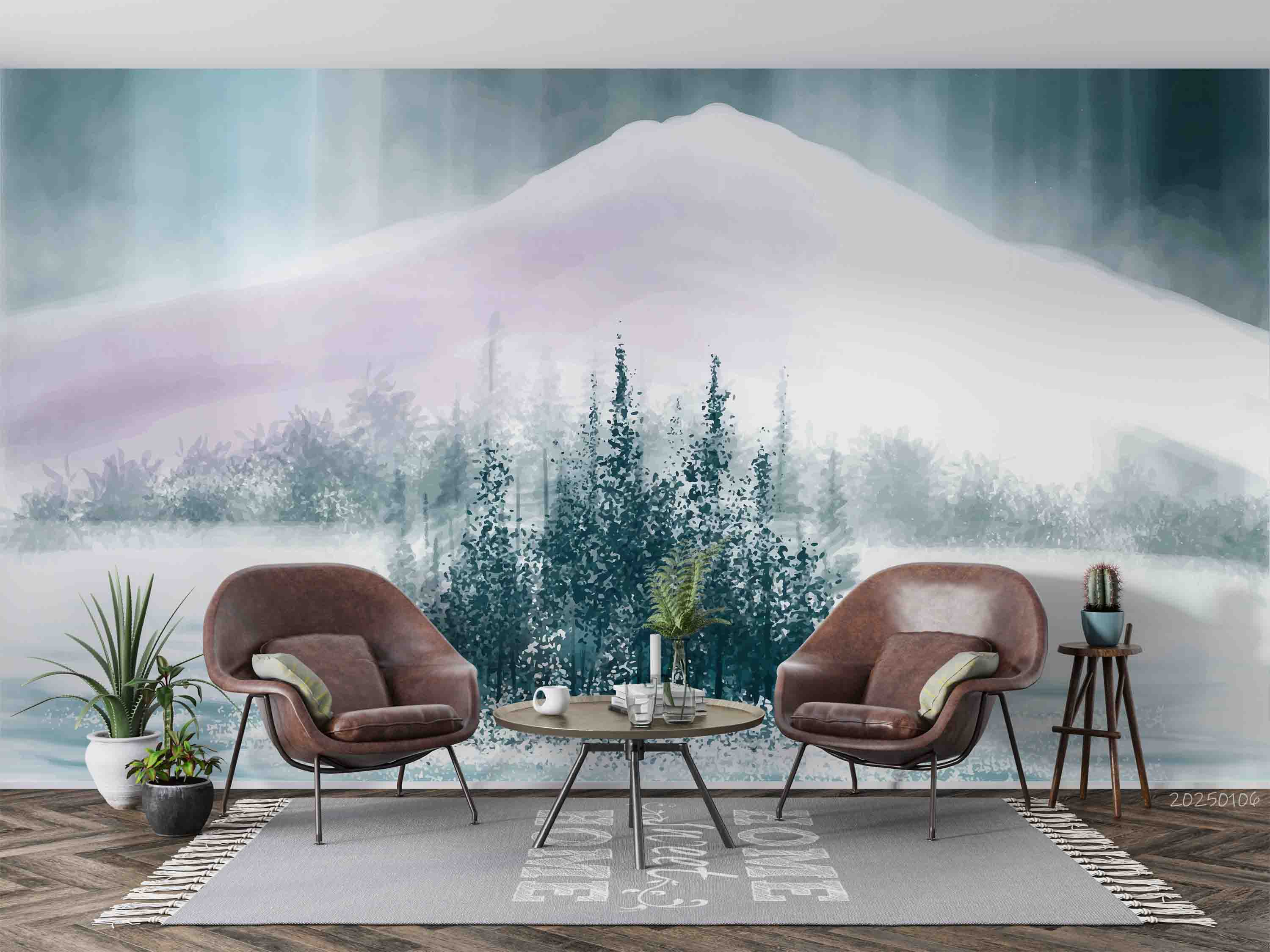 3D Watercolor Winter Snow Mountain Forest Scenery Wallpaper Wall Mural Wall Decor Wall Art Wall Sticker Remoable Wallpaper LQH 51