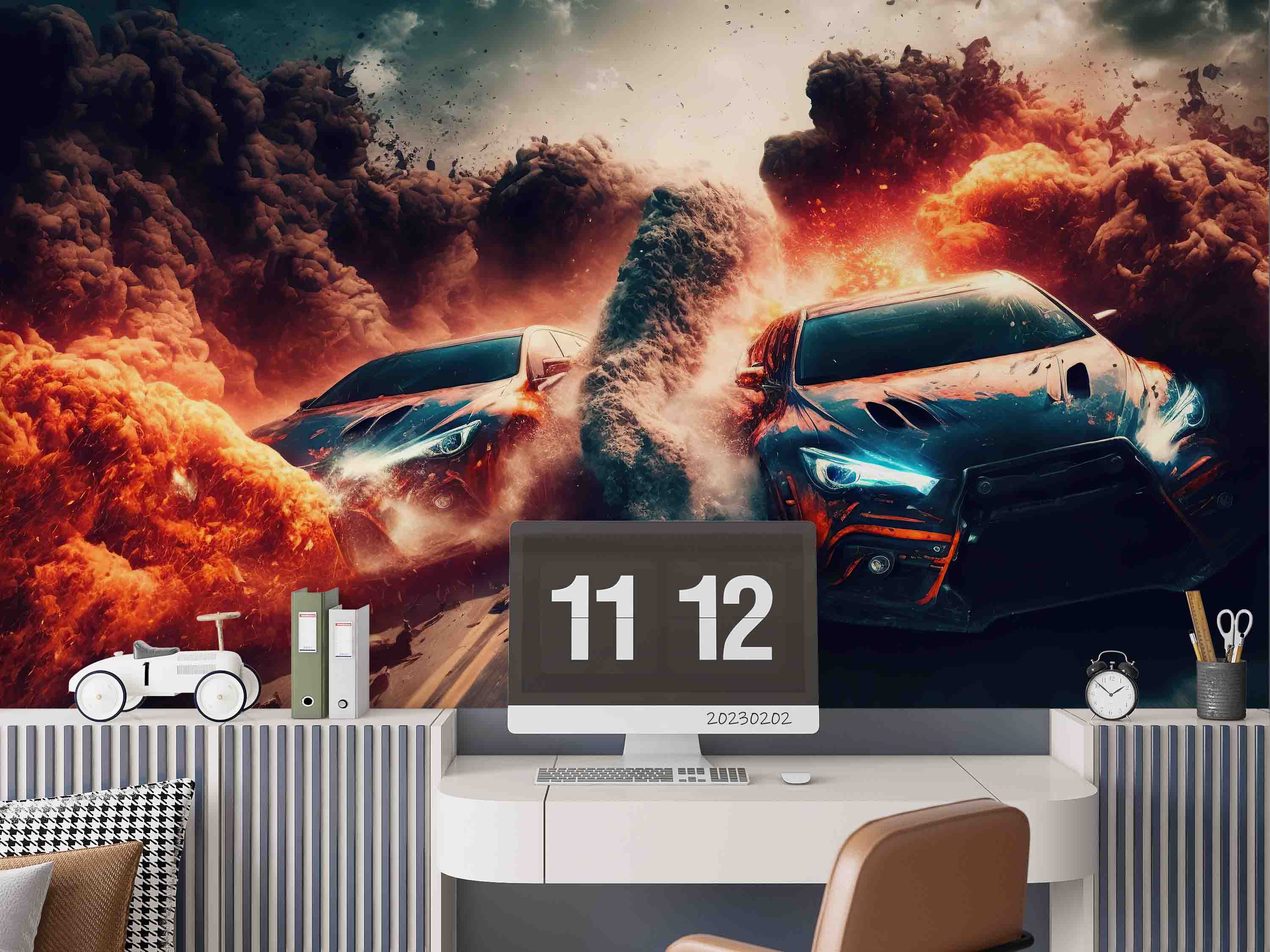 3D Automobile Graffiti Blue Croci Smog Wall Mural Wallpaper YXL 17- Jess Art Decoration