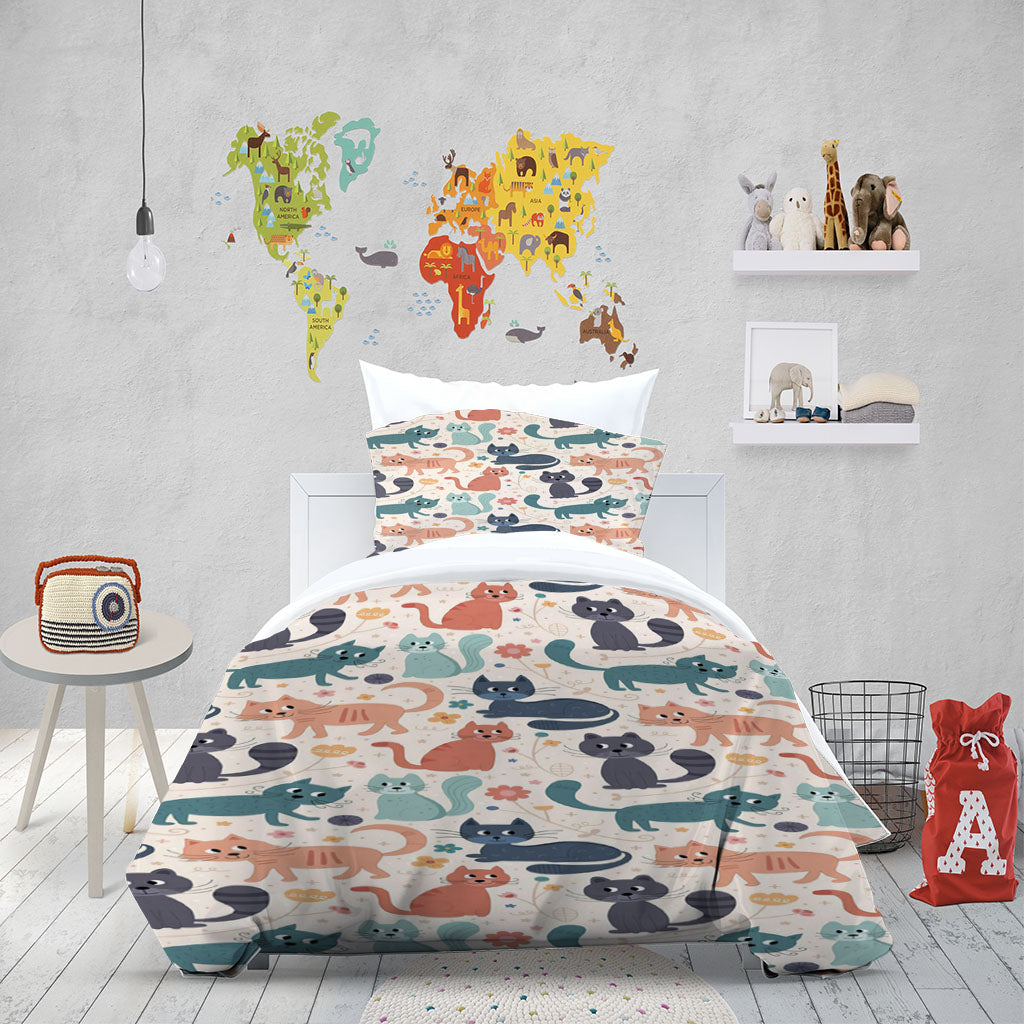 3D Cat Floral Star Pink Quilt Cover Set Bedding Set Duvet Cover Pillowcase 1458
