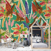 3D Tropical Colorful Leaf Animal Giraffe Wallpaper Wall Mural Wall Decor Wall Art Wall Sticker Remoable Wallpaper LQH 54