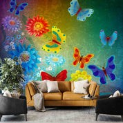 3D Abstract Colorful Butterfly Dark Green Floral Wall Mural Wallpaper GD 5662- Jess Art Decoration