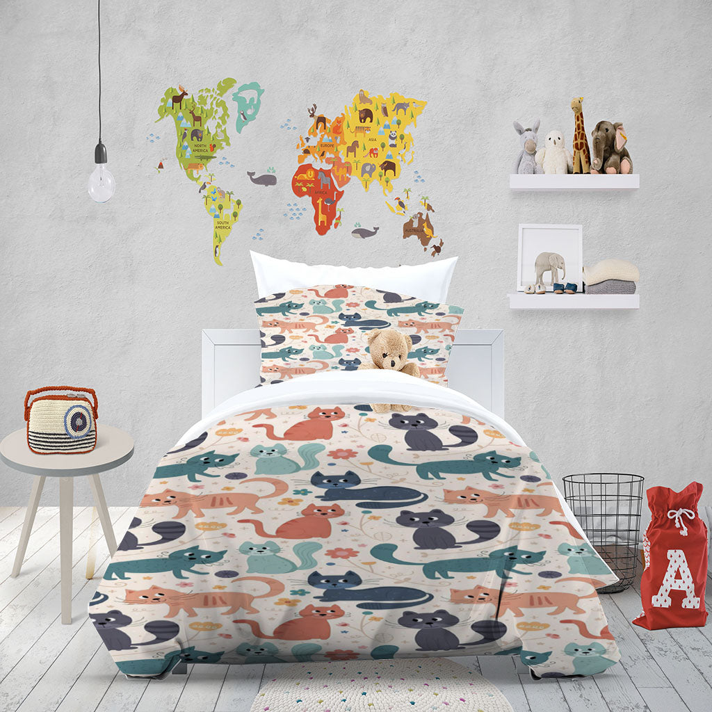 3D Cat Floral Star Pink Quilt Cover Set Bedding Set Duvet Cover Pillowcase 1458