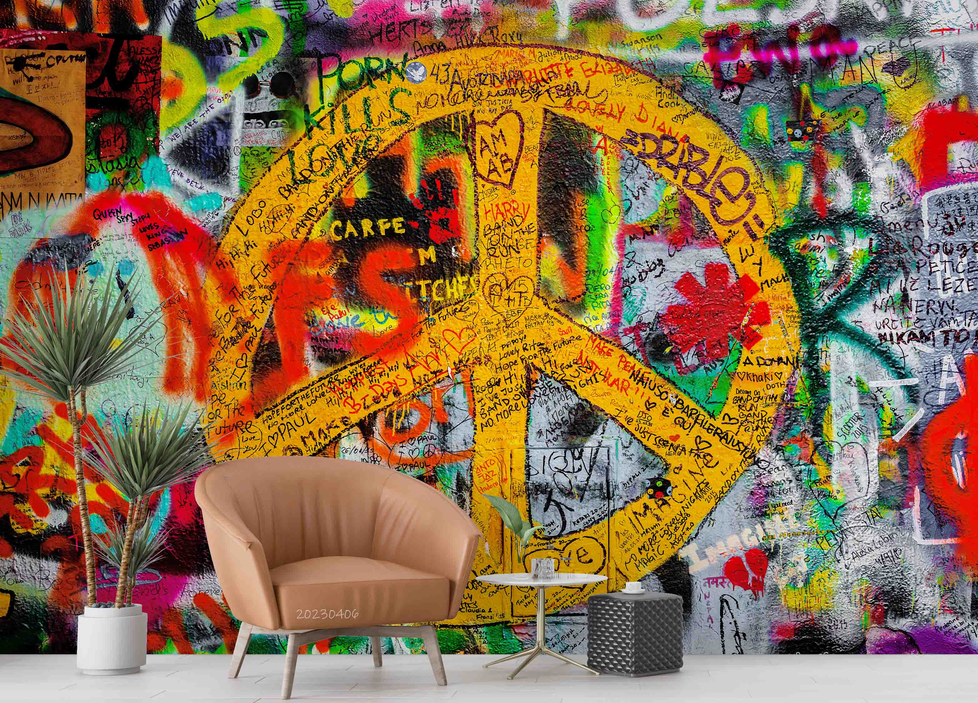 Abstract Art Graffiti Wallpaper urban graffiti wall mural for teen room, studio or feature wall - view 4