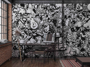 Graffiti Letter Cup Gray Wallpaper typography graffiti wall mural for teen room or studio - view 2