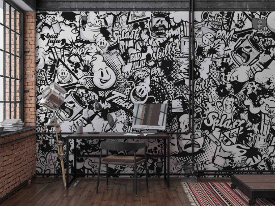 Graffiti Letter Cup Gray Wallpaper typography graffiti wall mural for teen room or studio - view 2