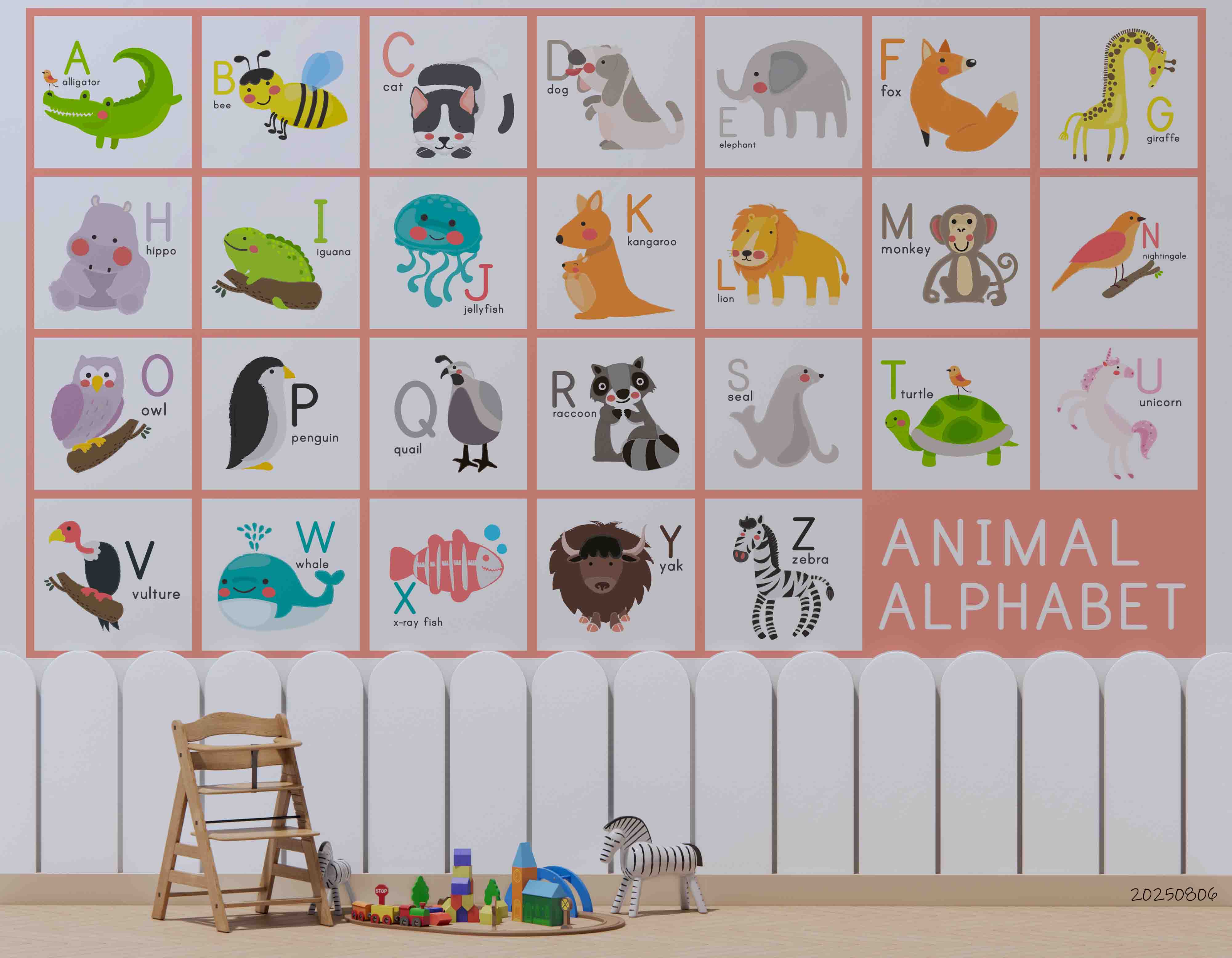 3D Childcare Nursery School Cartoon Kids Animals Letters Wall Mural Wallpaper JN